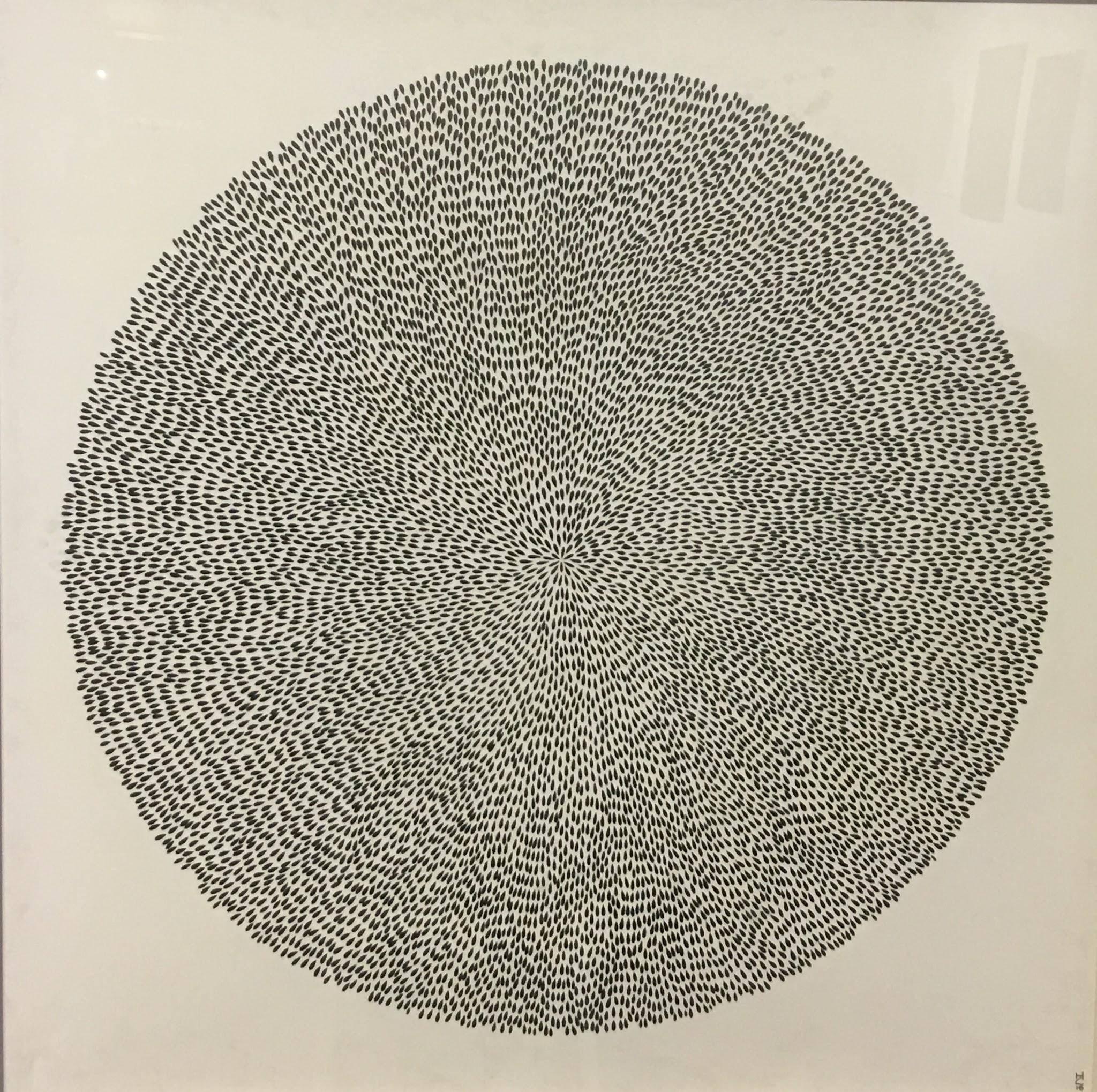 Singularity, Halsey Chait, Abstract India Ink Drawing, Circle, Black, White