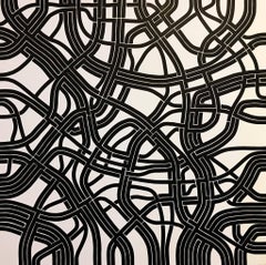 Radici sinaptiche II, Halsey Chait, Disegno astratto di grandi dimensioni, Nero, Bianco, Rete
