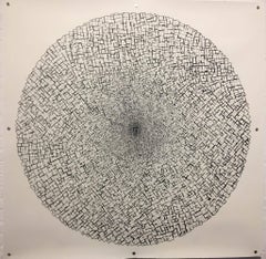 The Big City, Halsey Chait, Abstract India Ink Drawing, Circle, Black, White