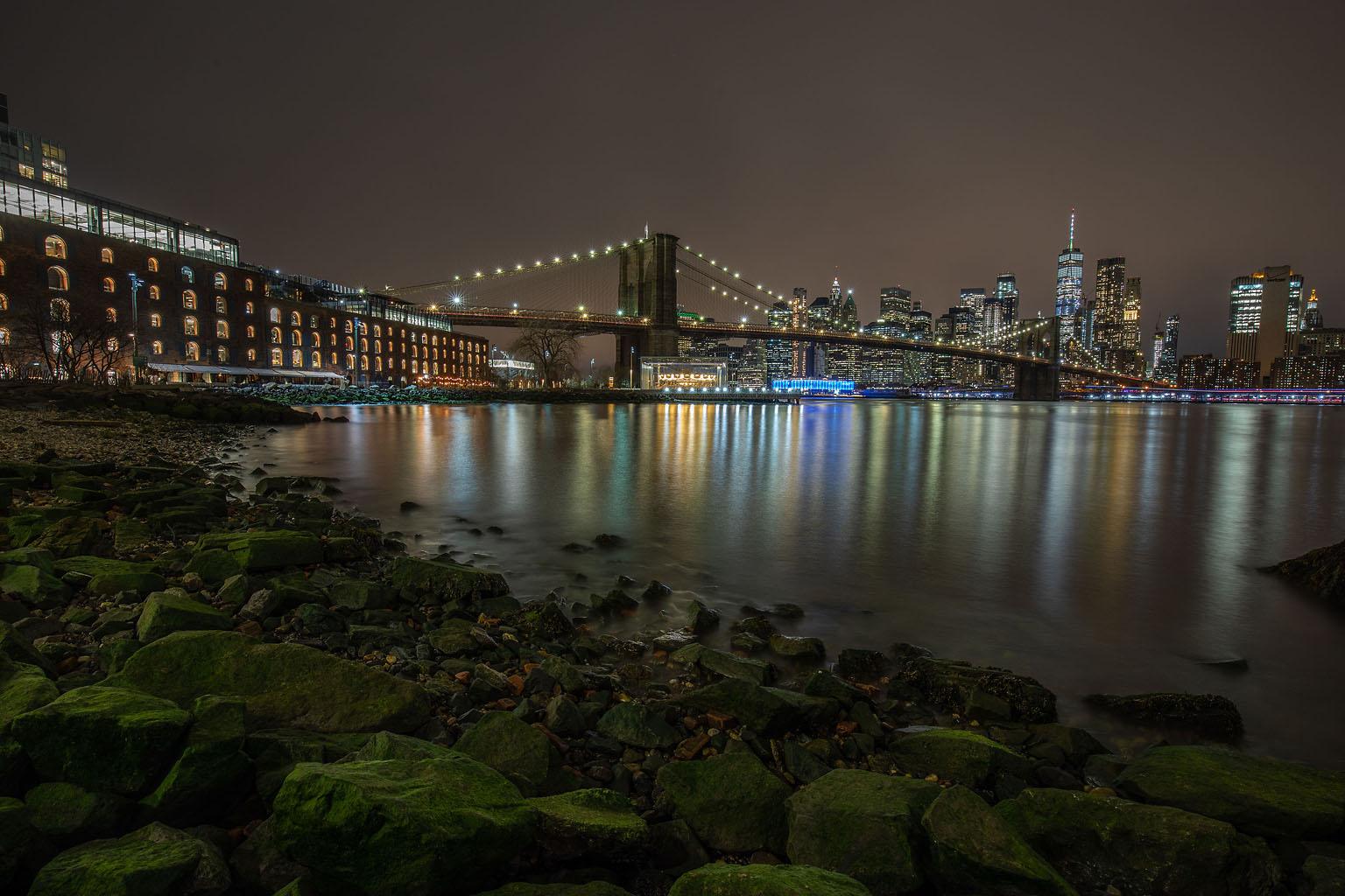 Allen Singer Landscape Photograph - "Brooklyn Bridge at Night", Urban Cityscape, Color Photography, New York City