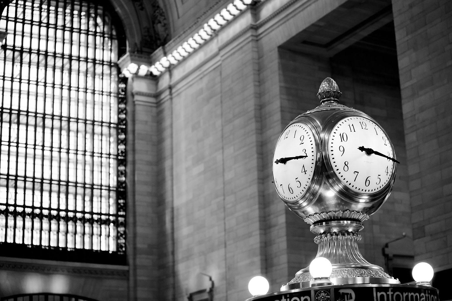 "Grand Central Station", Black and White Urban Photography, Architecture, Clock