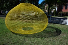 "Yellow Gourd" Abstract, Metal Chain Link Sculpture by John Ruppert