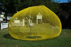 "Yellow Gourd" Abstract, Metal Chain Link Sculpture by John Ruppert