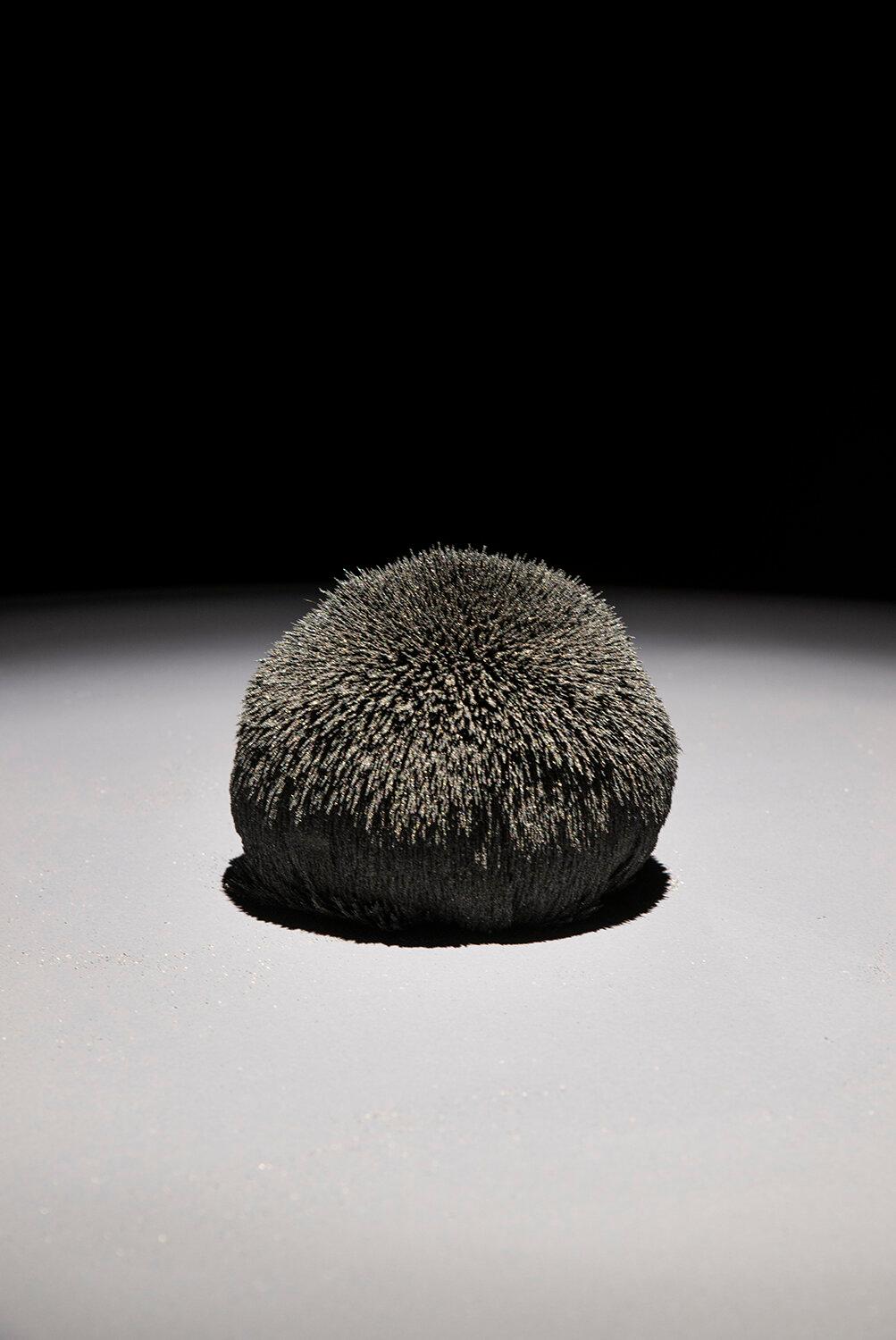"Kraftfeld-Sphäre" von John Ruppert
Vulkansand (Magnetit) aus dem Joshua Tree, Seltenerdmagnet

In den letzten 35 Jahren hat John Ruppert mit gegossenen Metallen, hergestellten Materialien wie Maschendrahtgewebe, gemischten Medien und in jüngerer