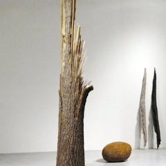 "Tornado Tree and Boulders" Abstract, Oak Wood Sculpture by John Ruppert