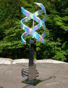 "Timothy" Abstract Kinetic Holographic Metal Sculpture by Robert Perless