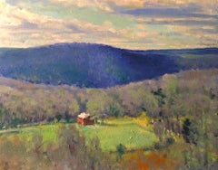 « Connecticut Hills #2 », peinture à l'huile de paysage sur bois de Richard Rosenblatt