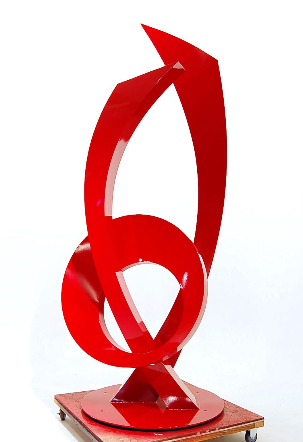 « anniversaire », grande sculpture abstraite minimaliste en acier inoxydable rouge - Sculpture de Thomas Ramey