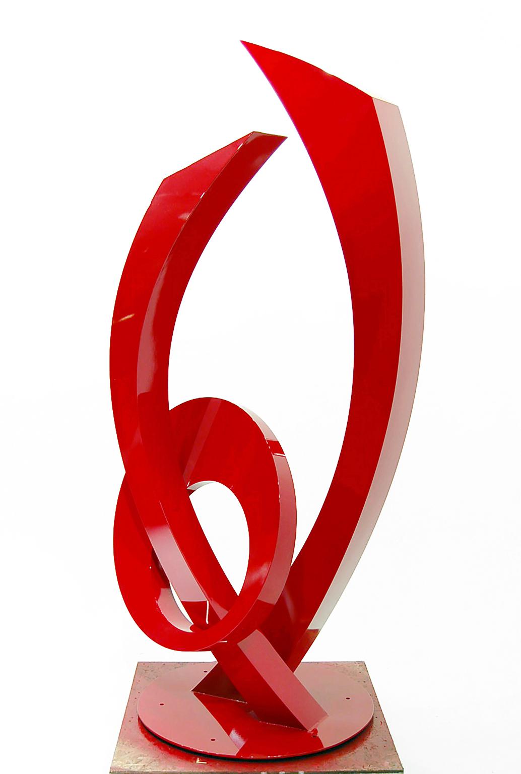"Anniversary", Large Minimalist Abstract Stainless Steel Sculpture in Red