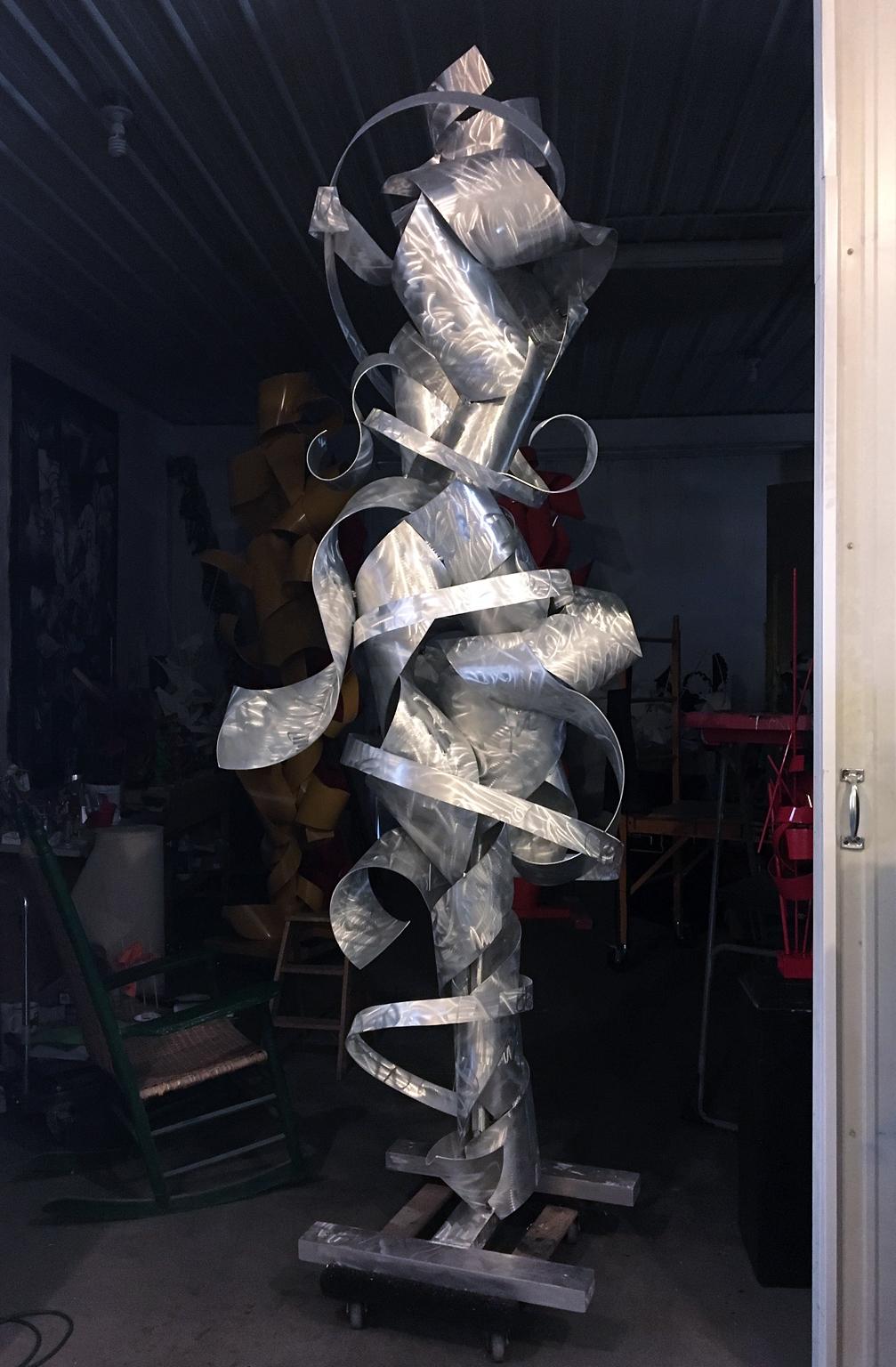Richard Pitts Abstract Sculpture - "Gershwin" Large-Scale, Abstract Metal Sculpture in Brushed Aluminum
