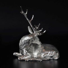 Sterling Silver "Lying stag" Sculpture by Hancocks