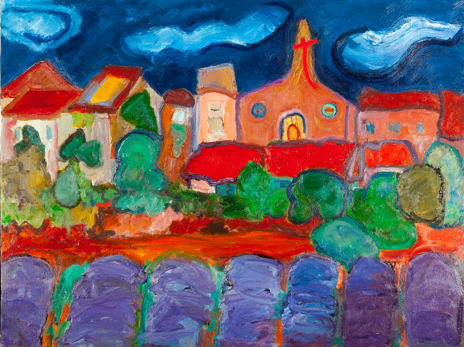 Betty Herbert Figurative Painting - The Church and Lavender Fields