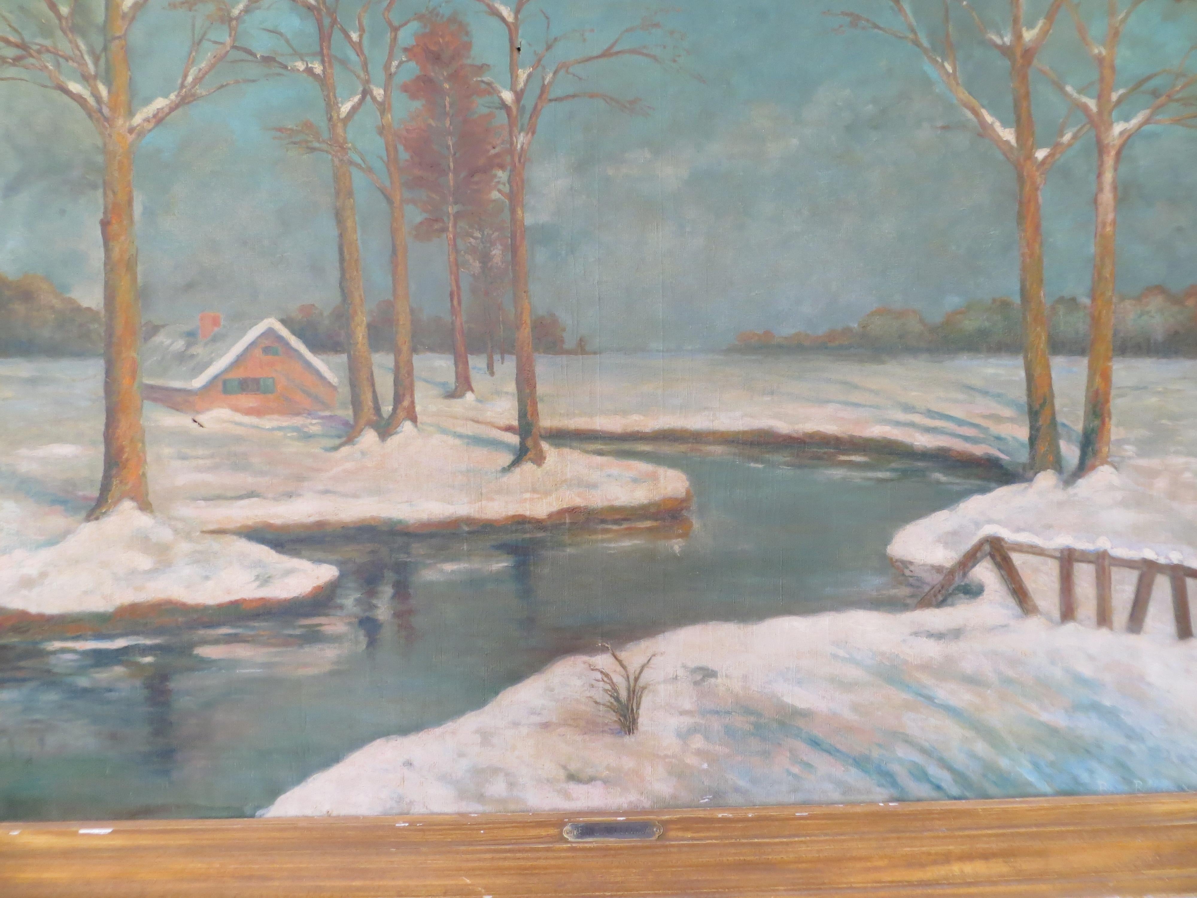 A. Winter Landscape - Painting Impressionismo di Étienne-Prosper Berne-Bellecour.