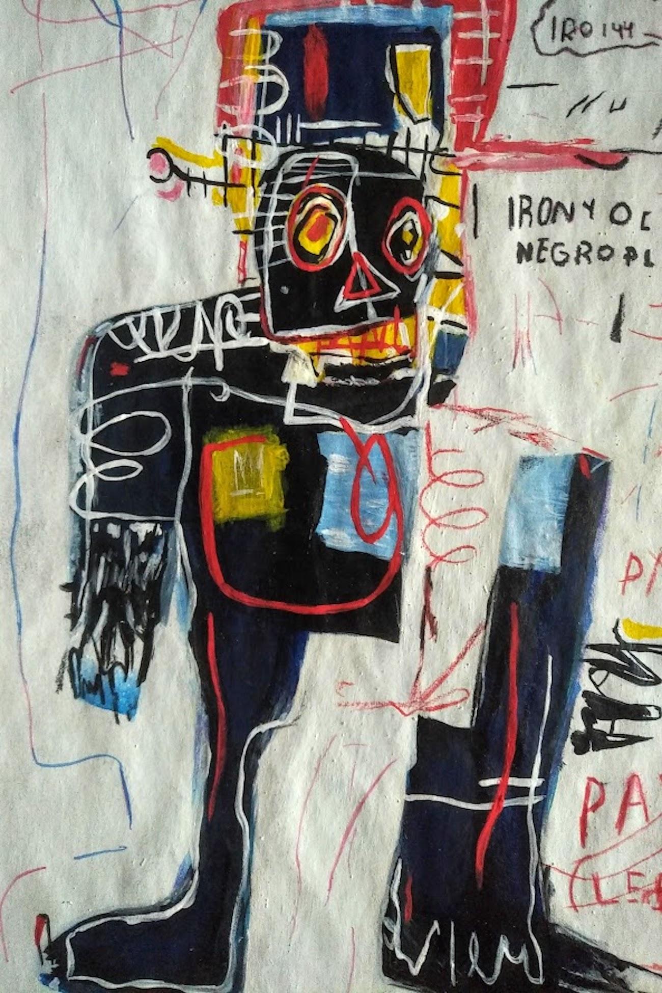 after Jean-Michel Basquiat Abstract Drawing - The Estate Of Jean-Michel Basquiat - Irony of Negro Policeman, Mixed Media