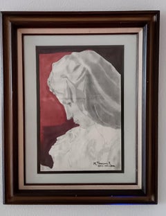 Antique Portrait of a Couple by M. Tarragona R. Drawing Signed and Dated in Mexico, 1948