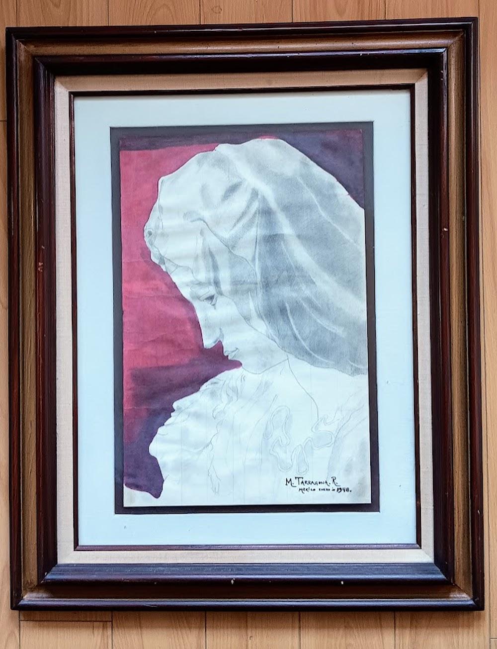 Portrait of a Couple by M. Tarragona R. Drawing Signed and Dated in Mexico, 1948 For Sale 4