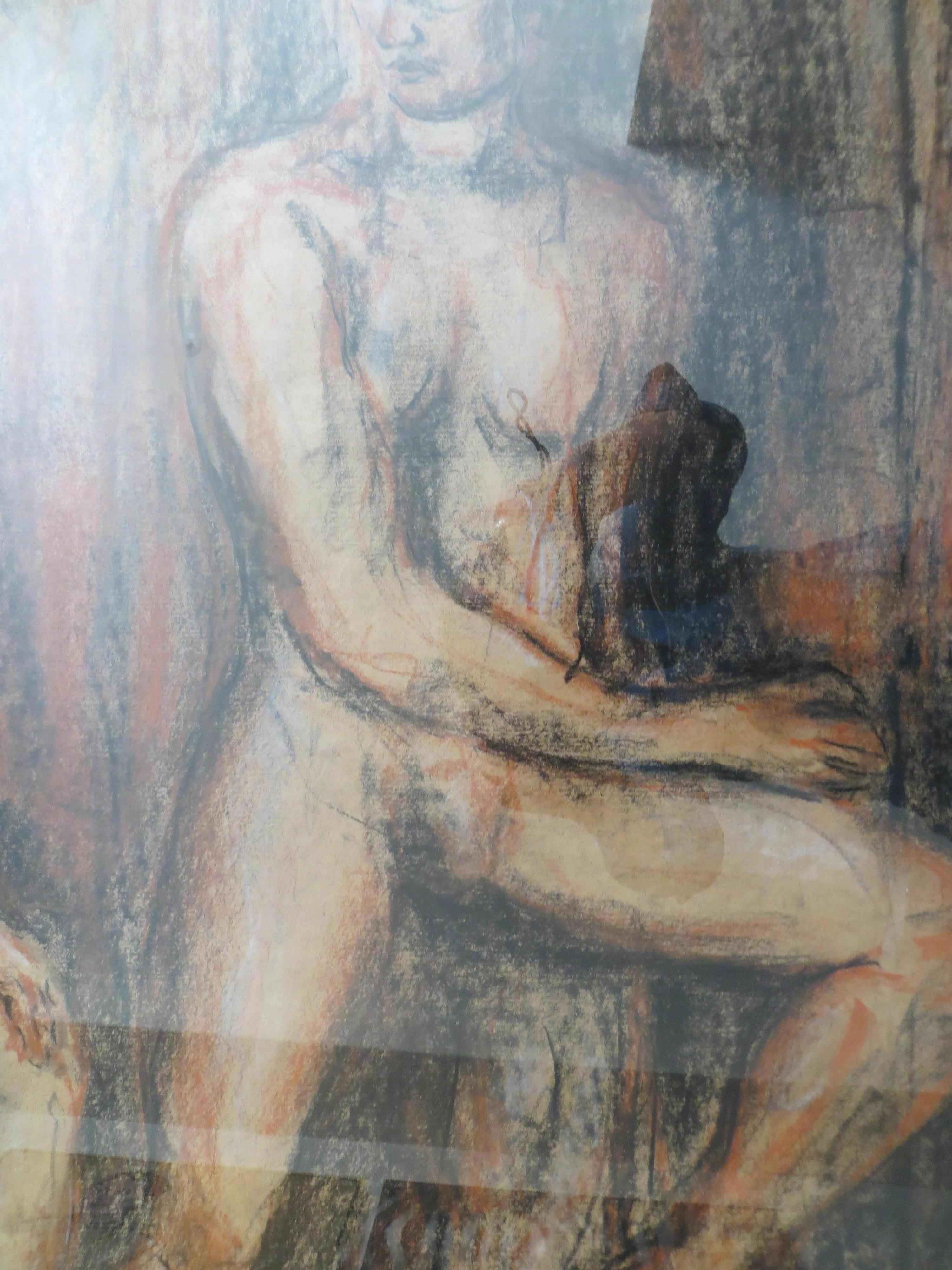 Nude Couple, Pastel Drawing Signed Erik Miran 1976 For Sale 2