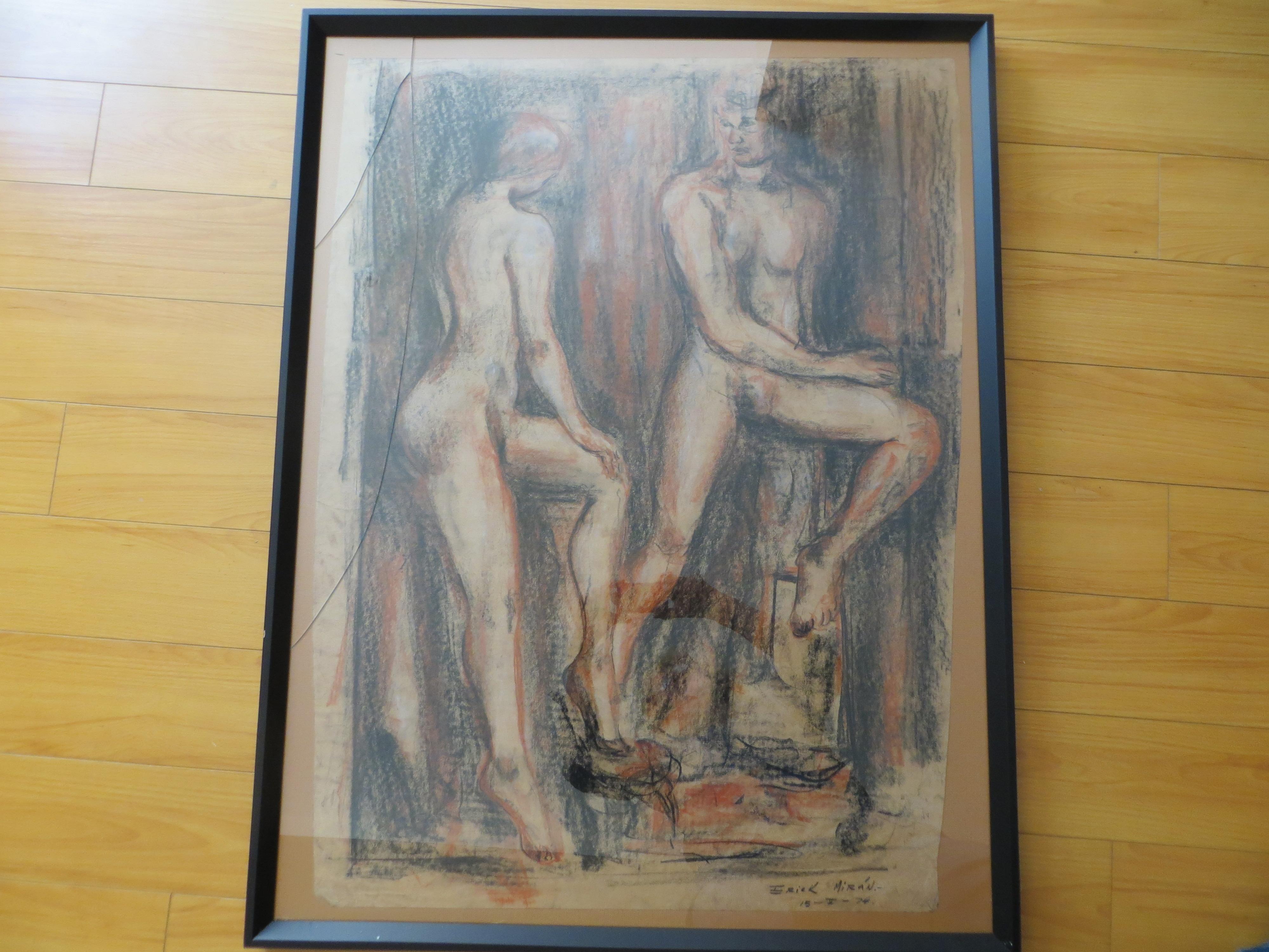Nude Couple, Pastel Drawing Signed Erik Miran 1976 For Sale 4