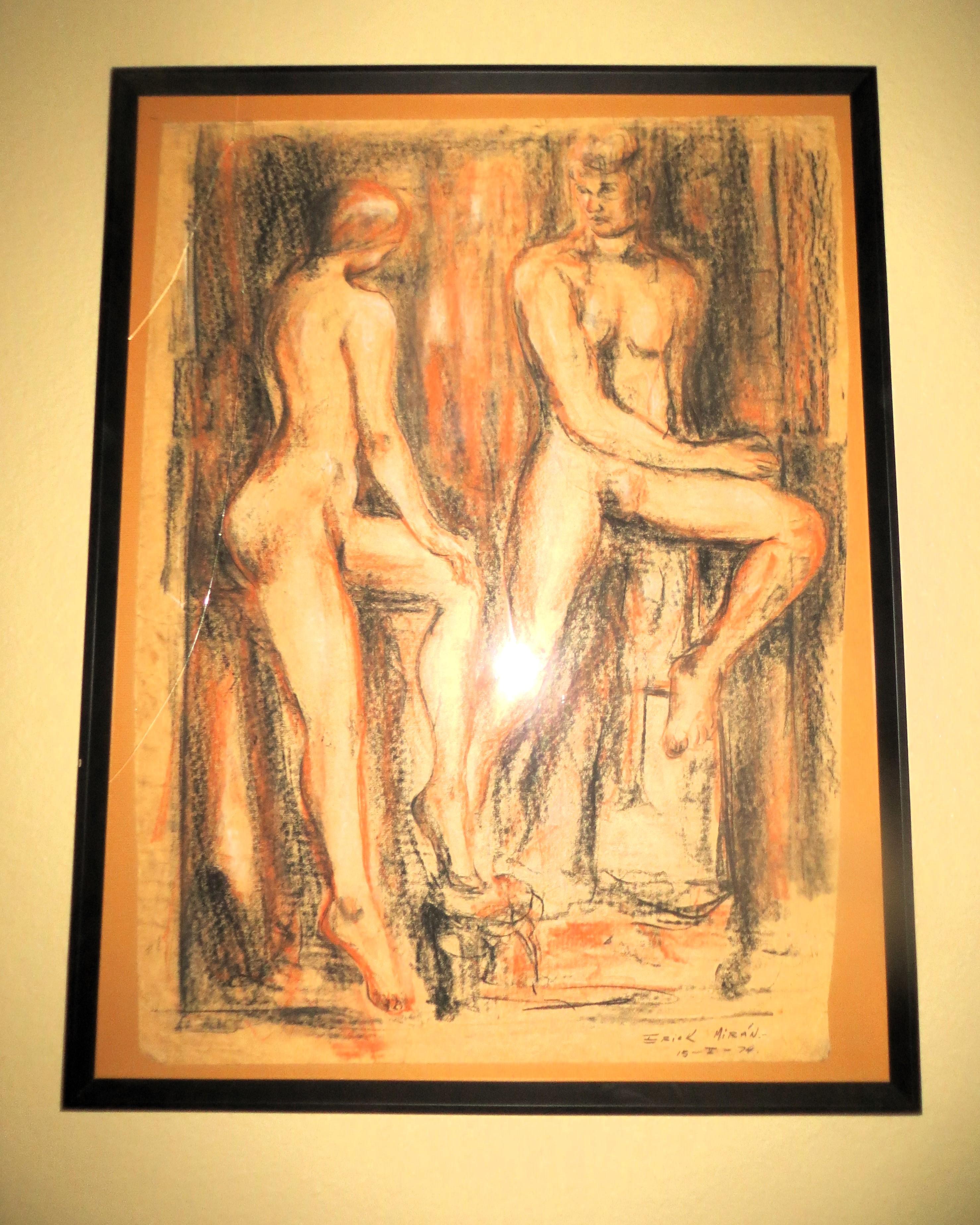 Nude Couple, Pastel Drawing Signed Erik Miran 1976 For Sale 6