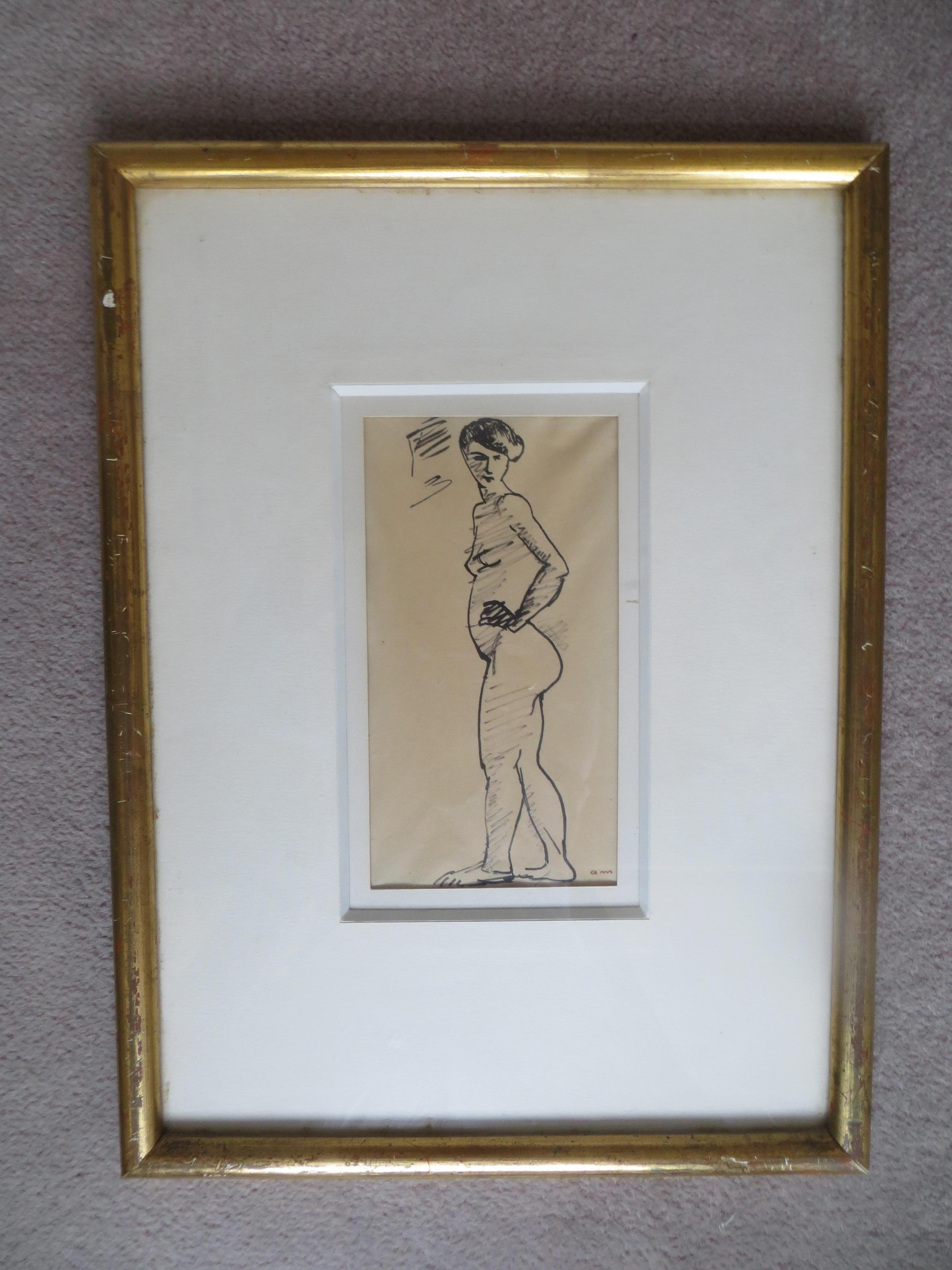 Ink drawing on paper mounted on a panel by Albert Marquet ;. He was a French painter. He initially became one of the Fauve painters and a lifelong friend of Henri Matisse. Marquet subsequently painted in a more naturalistic style, primarily