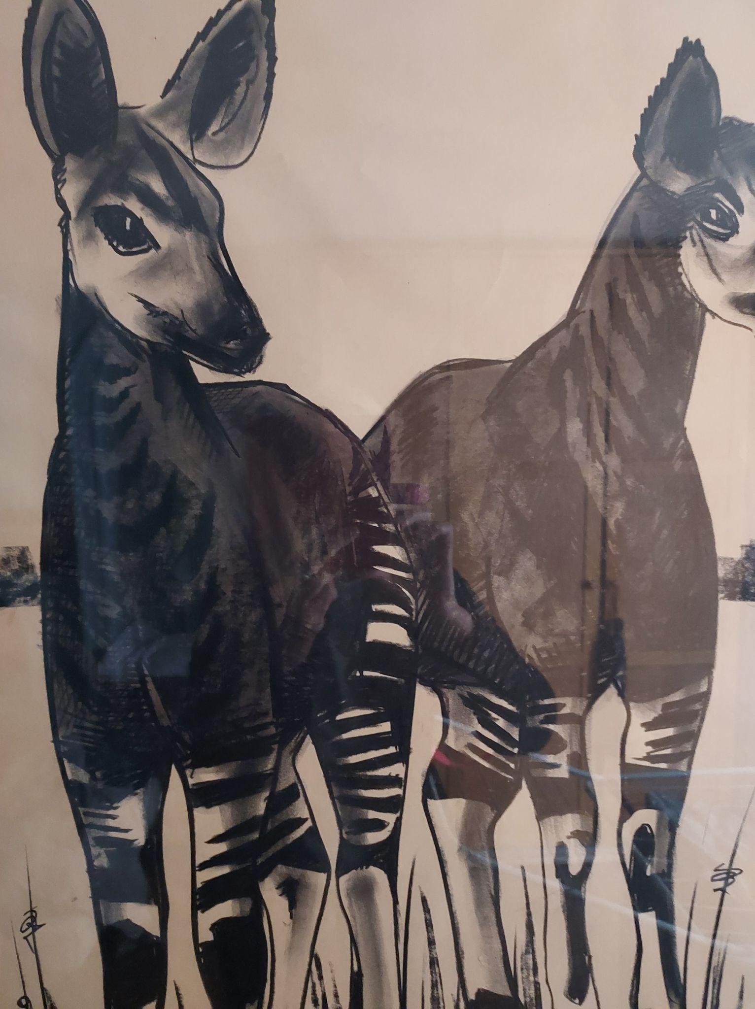 Antilope, Zeichnung von Jean Poulain, gerahmt im Angebot 3