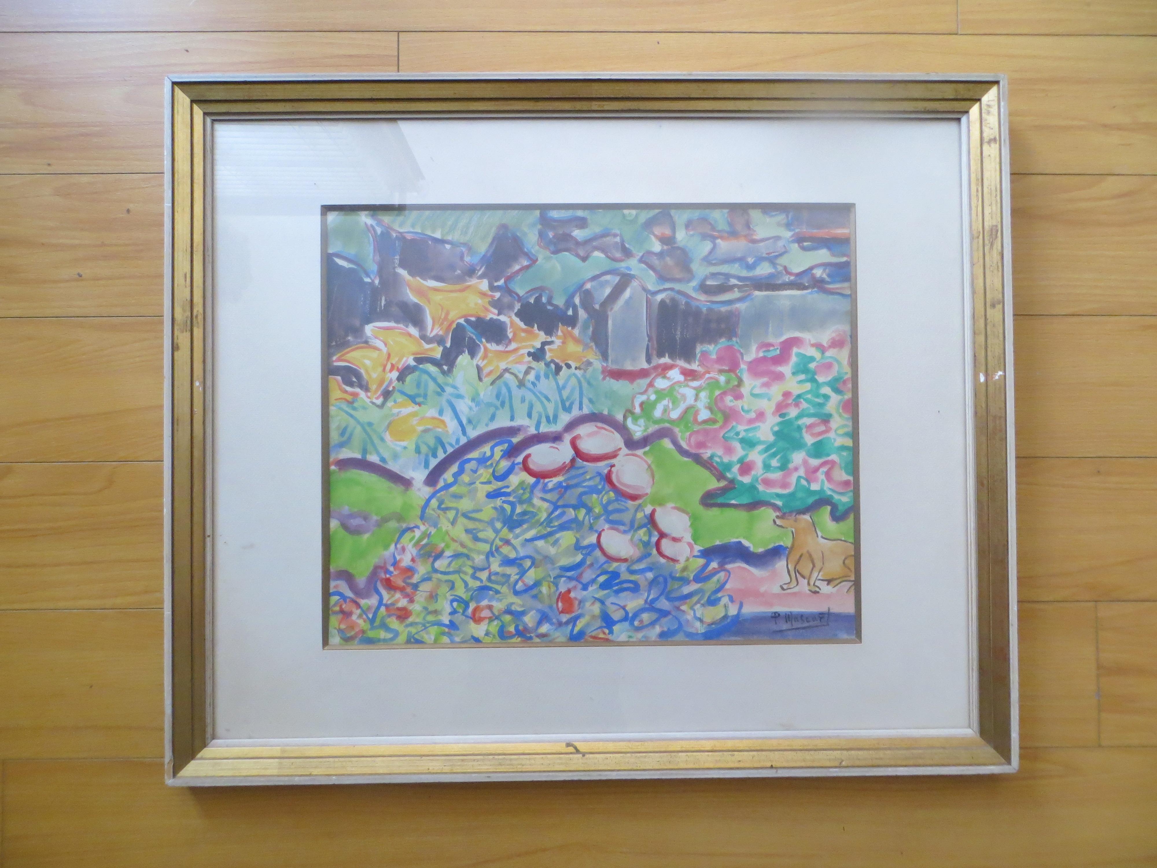 Gouache-Jardinière Au Chien  von Paul MASCART