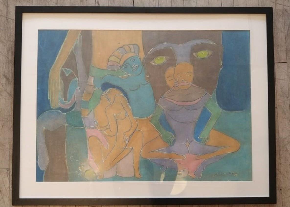 Beach Dance in Brazil, Watercolour, Signed