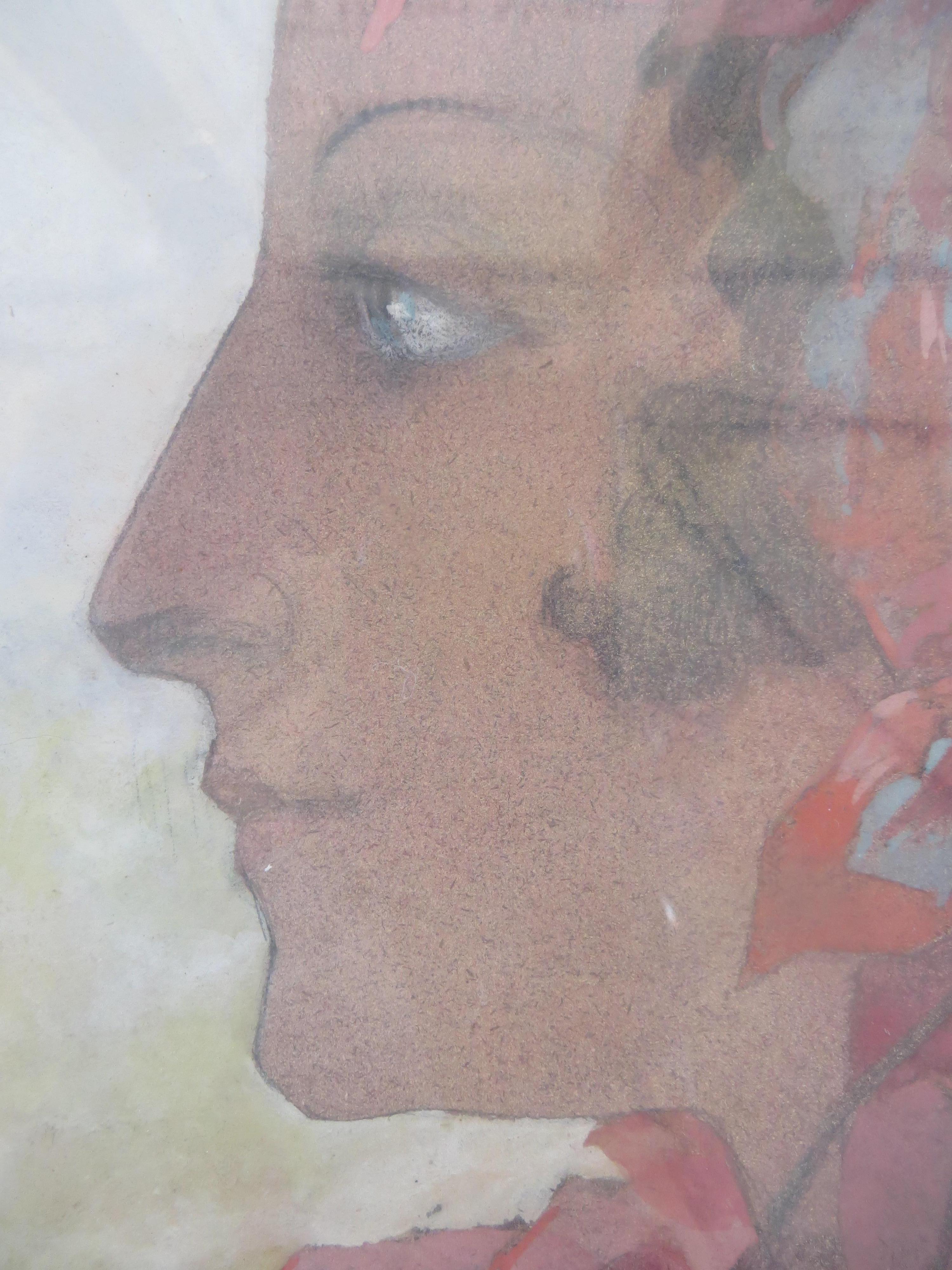Original Aquarell von Delovincourt, Porträt signiert (Art nouveau), Art, von delovincourt