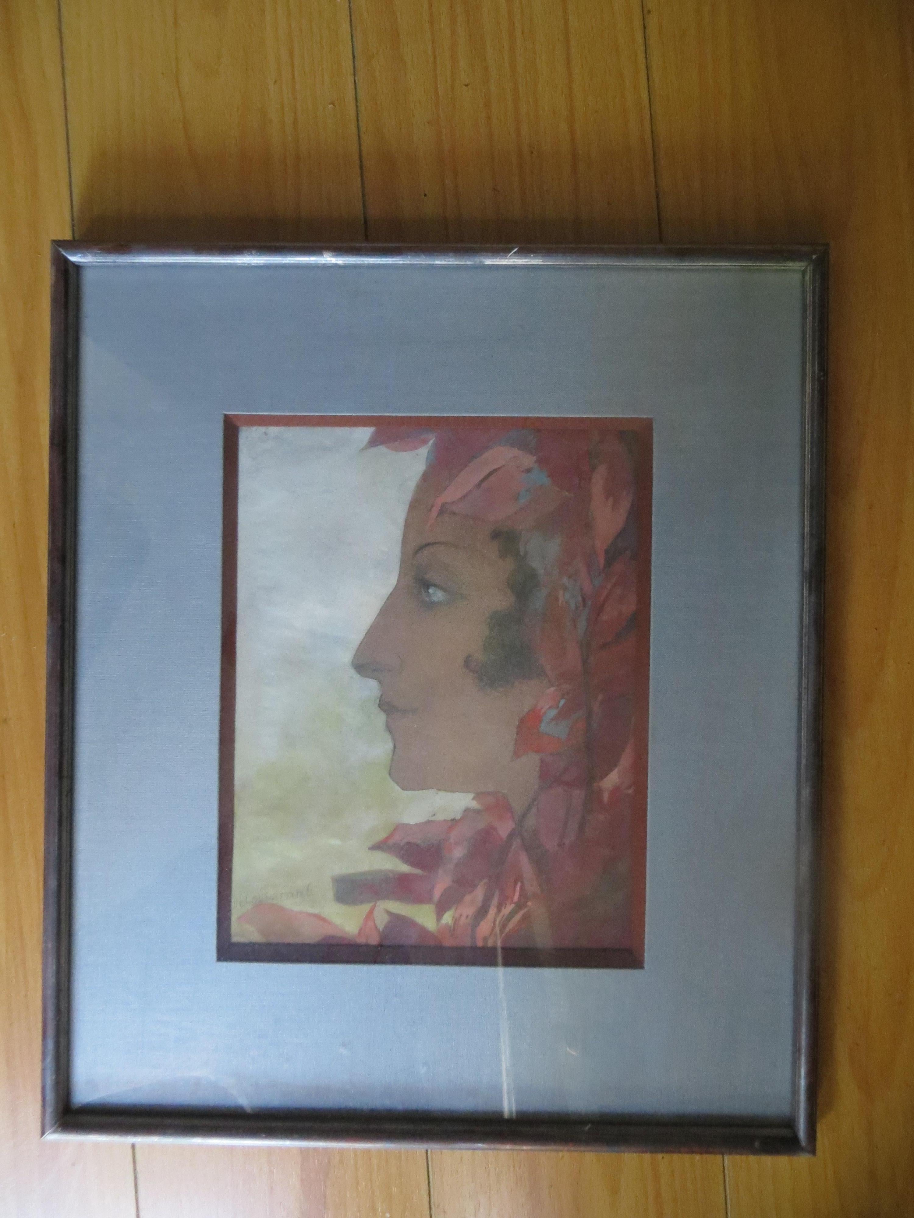 Original Aquarell von Delovincourt, Porträt signiert im Angebot 1