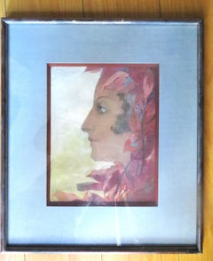Original Aquarell von Delovincourt, Porträt signiert