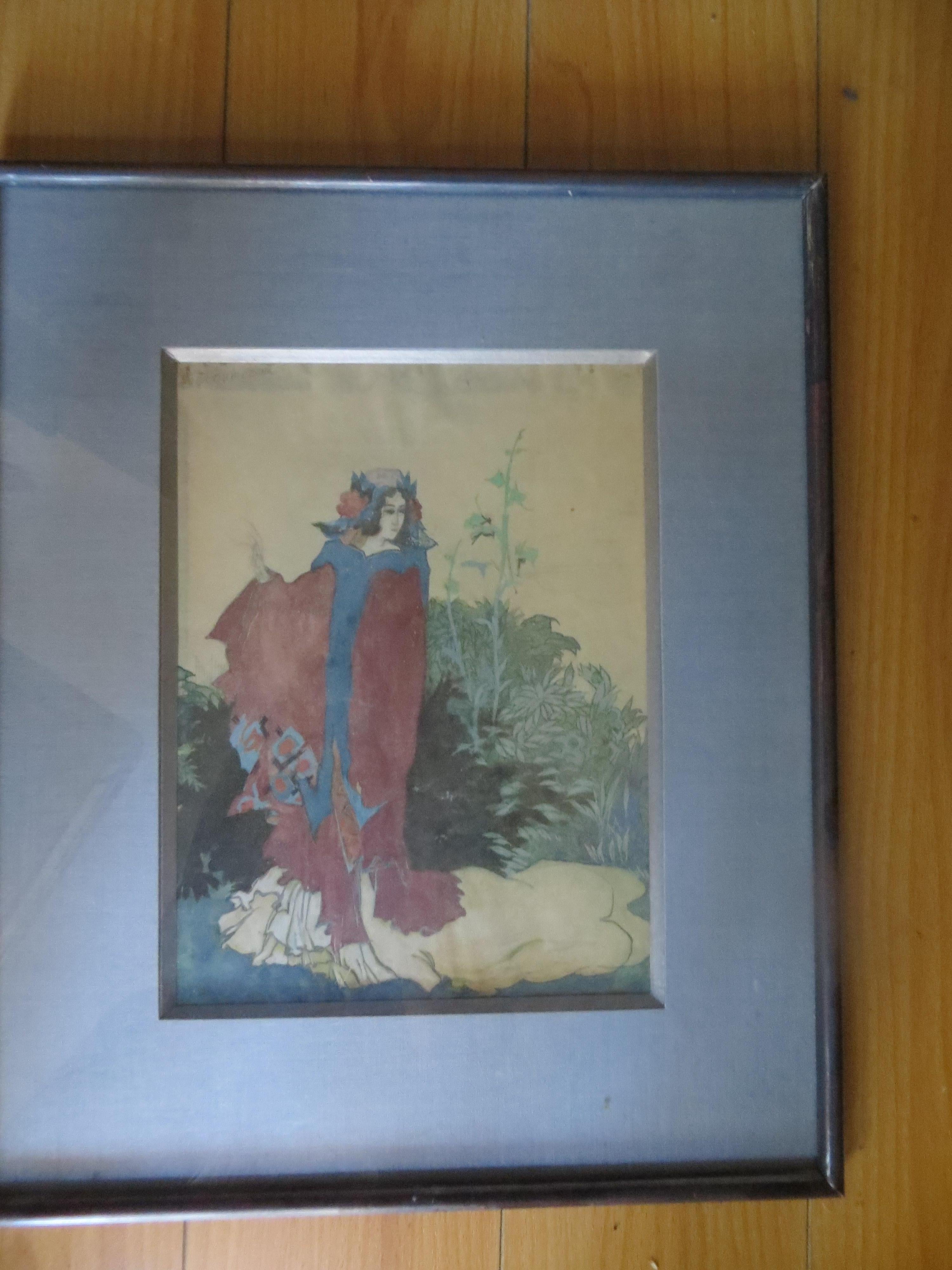 Original Aquarell von Delovincourt Fashion, signiert – Art von delovincourt