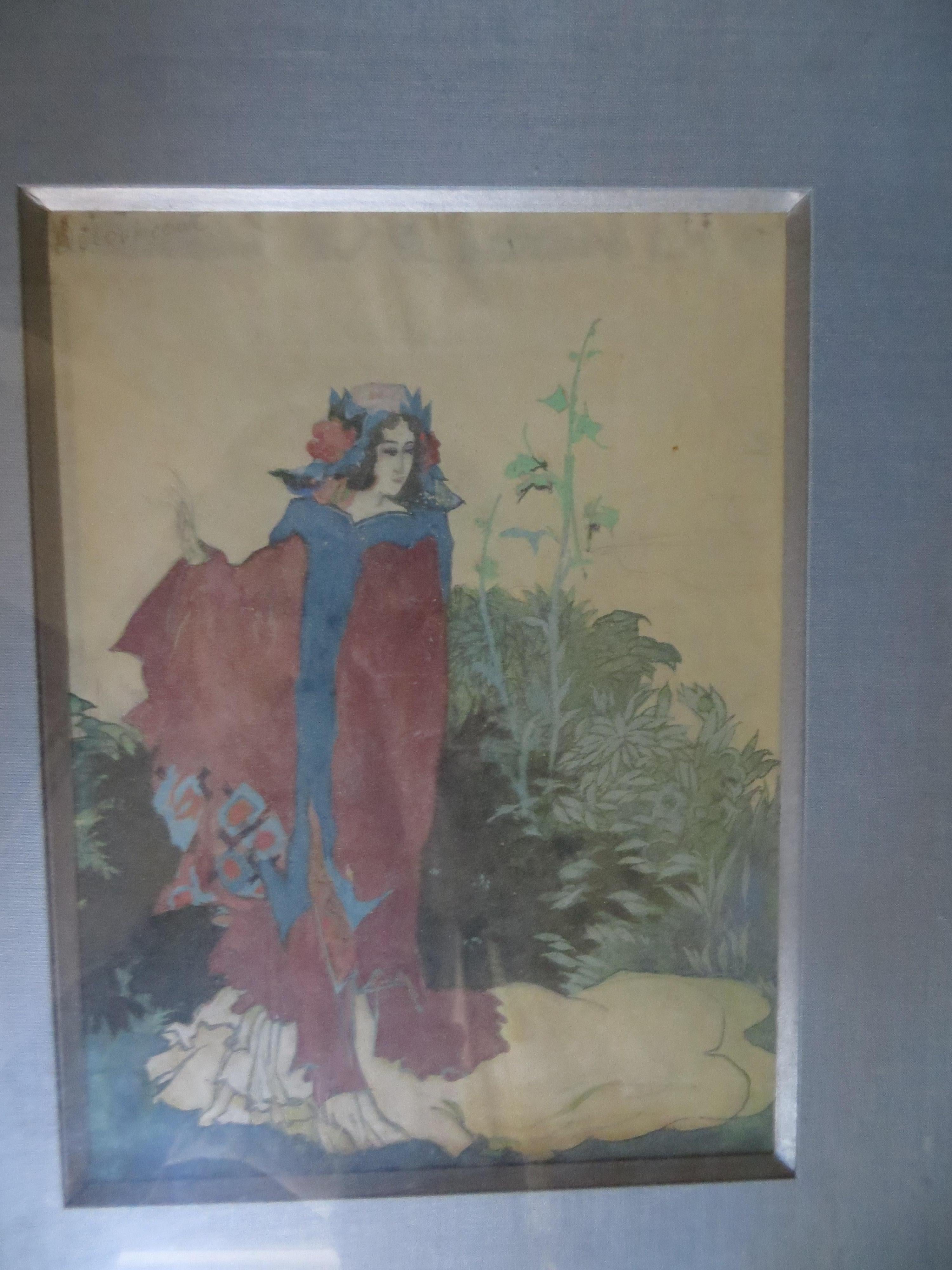 Original Aquarell von Delovincourt Fashion, signiert (Art nouveau), Art, von delovincourt