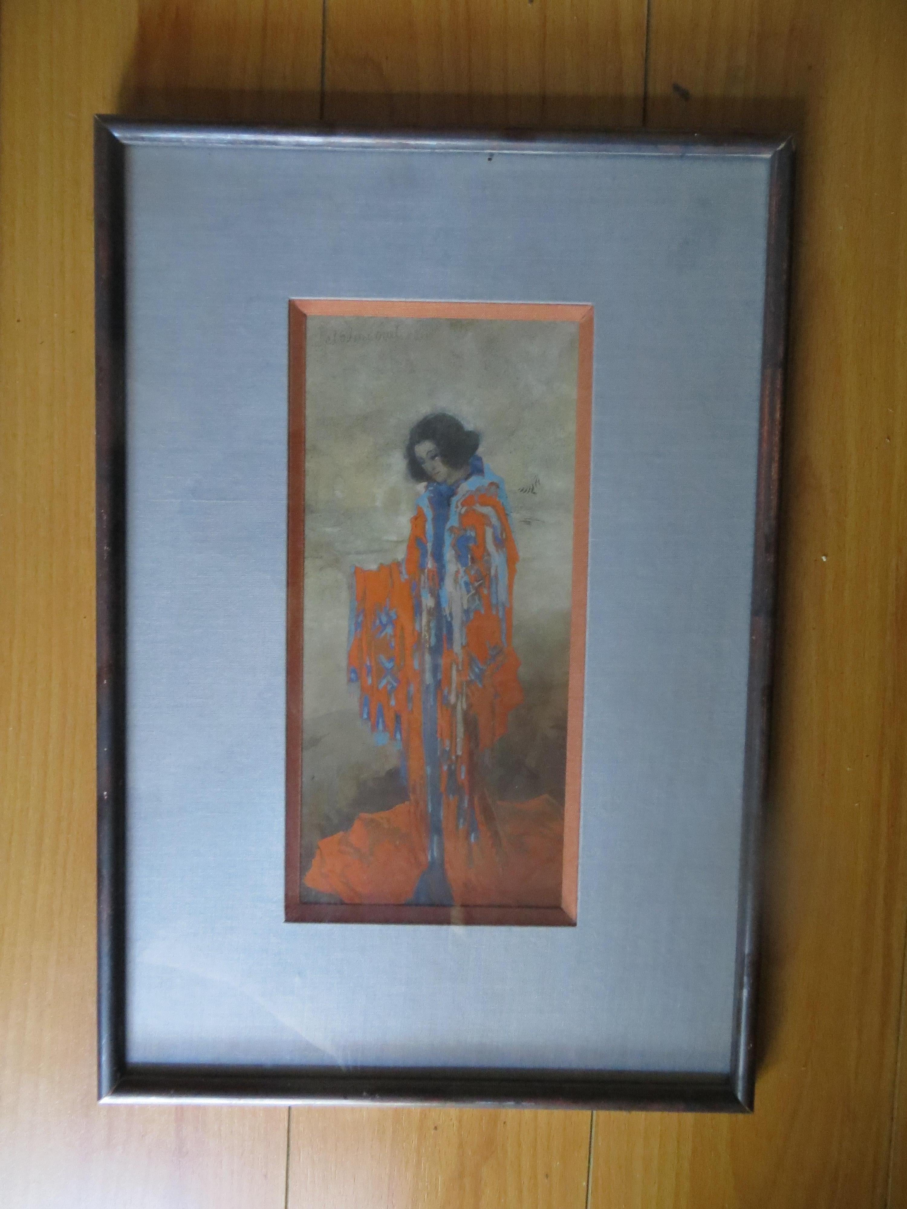 Original Watercolour by Delovincourt Orange Dress - Art Nouveau Art by delovincourt