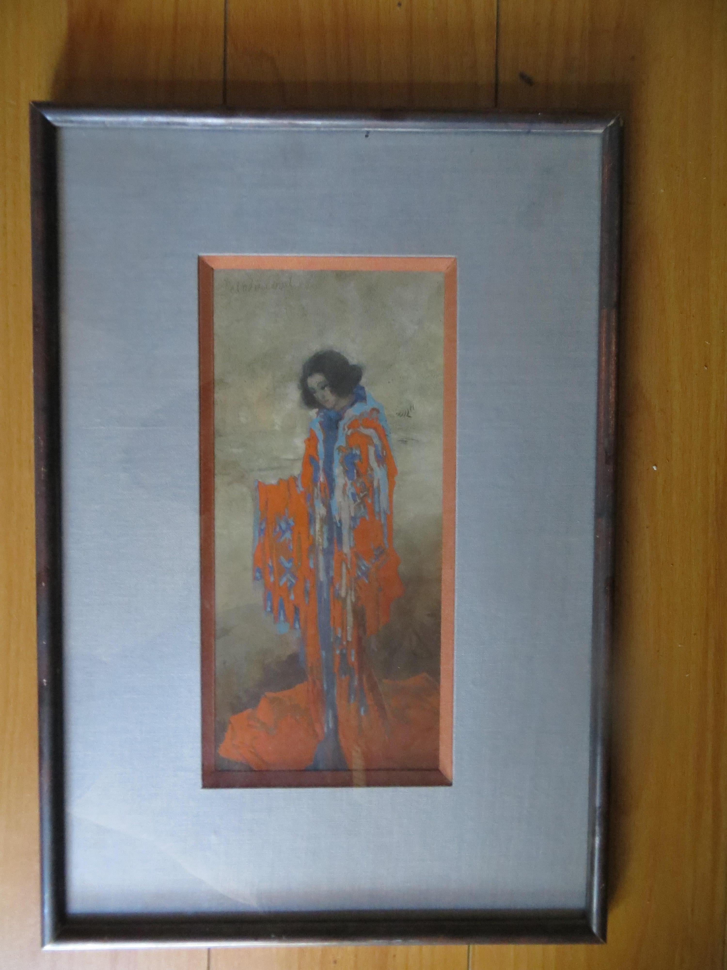 Original Watercolour by Delovincourt Orange Dress - Art by delovincourt