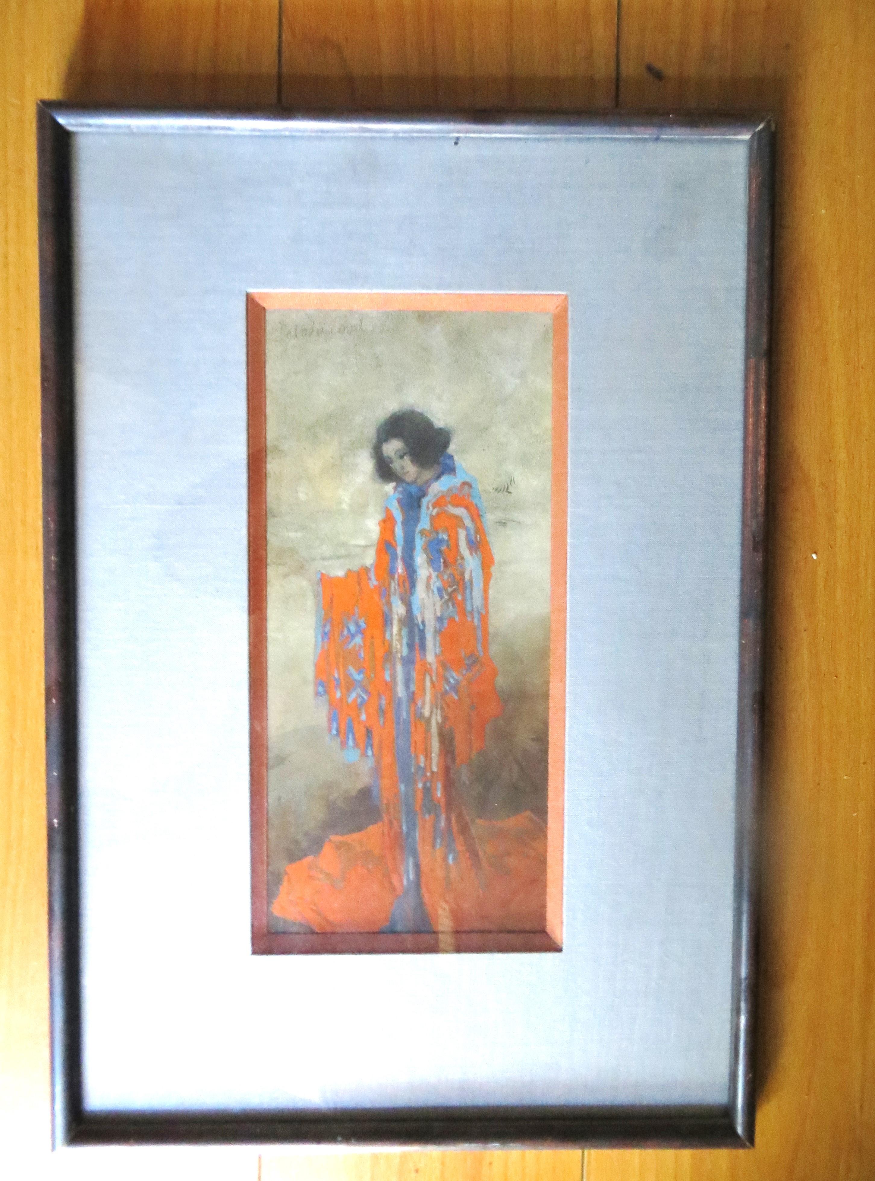 Orangefarbenes Aquarell-Kleid von Delovincourt