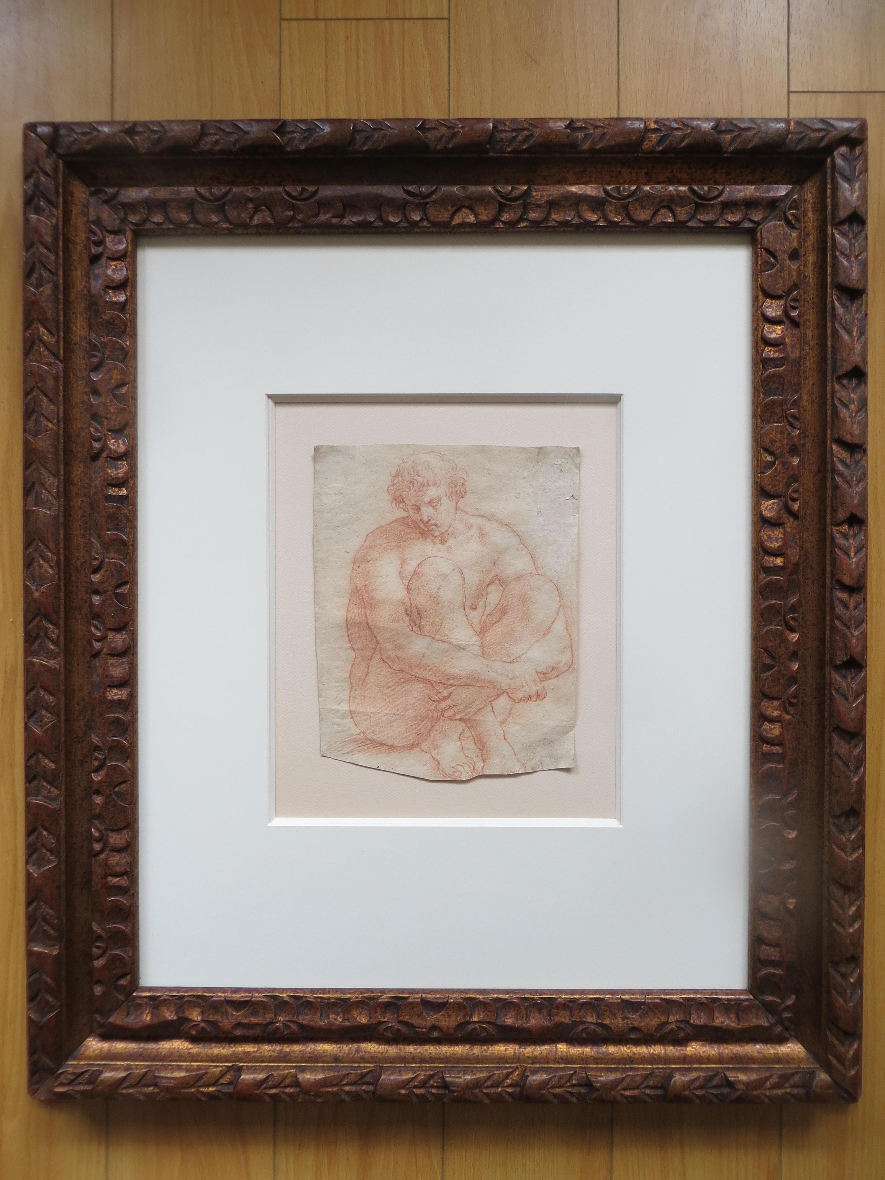 Unknown Nude – French Old Master Sanguine Zeichnung von Herkules