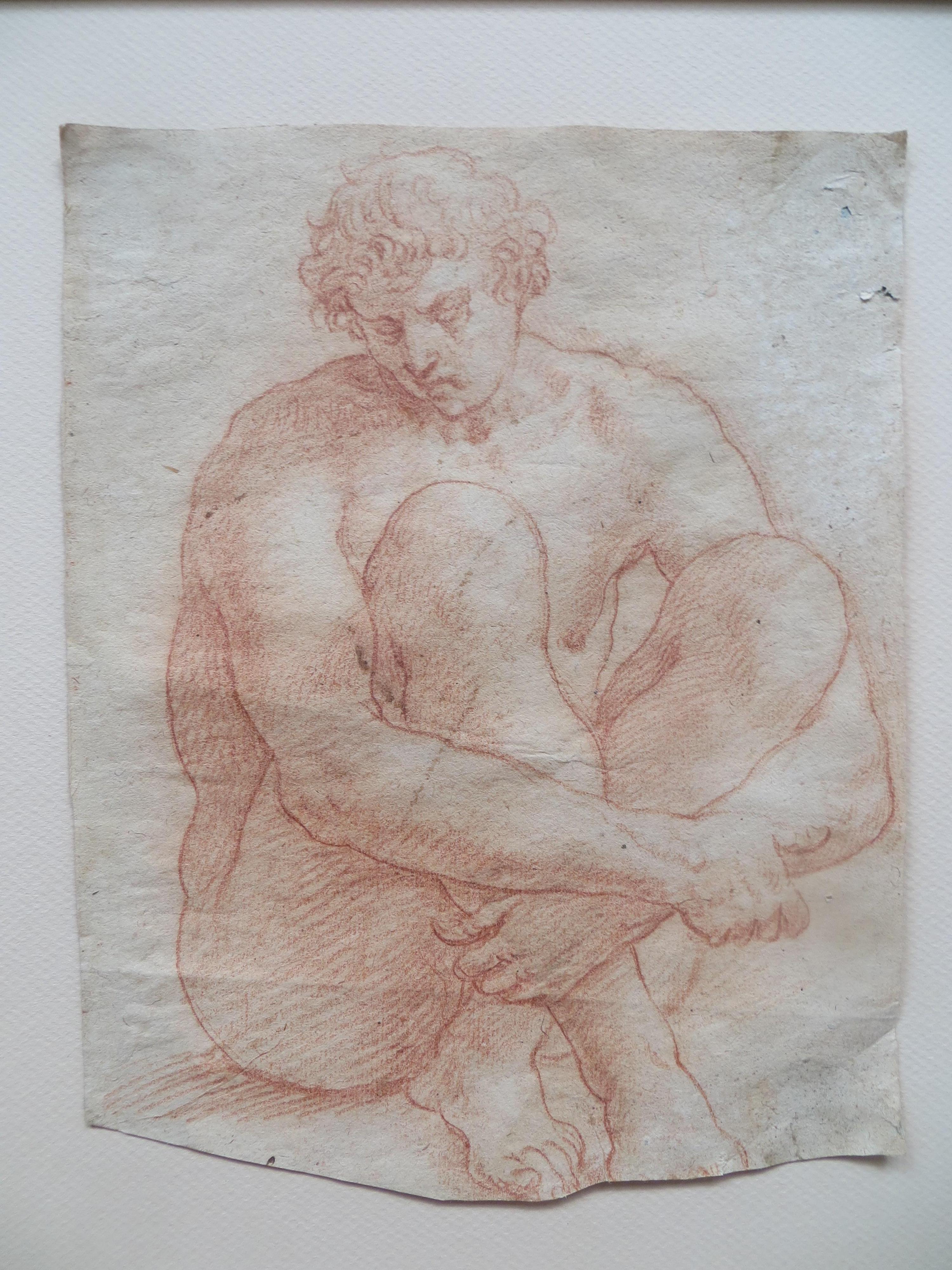 French Old Master Sanguine Zeichnung von Herkules (Braun), Nude, von Unknown