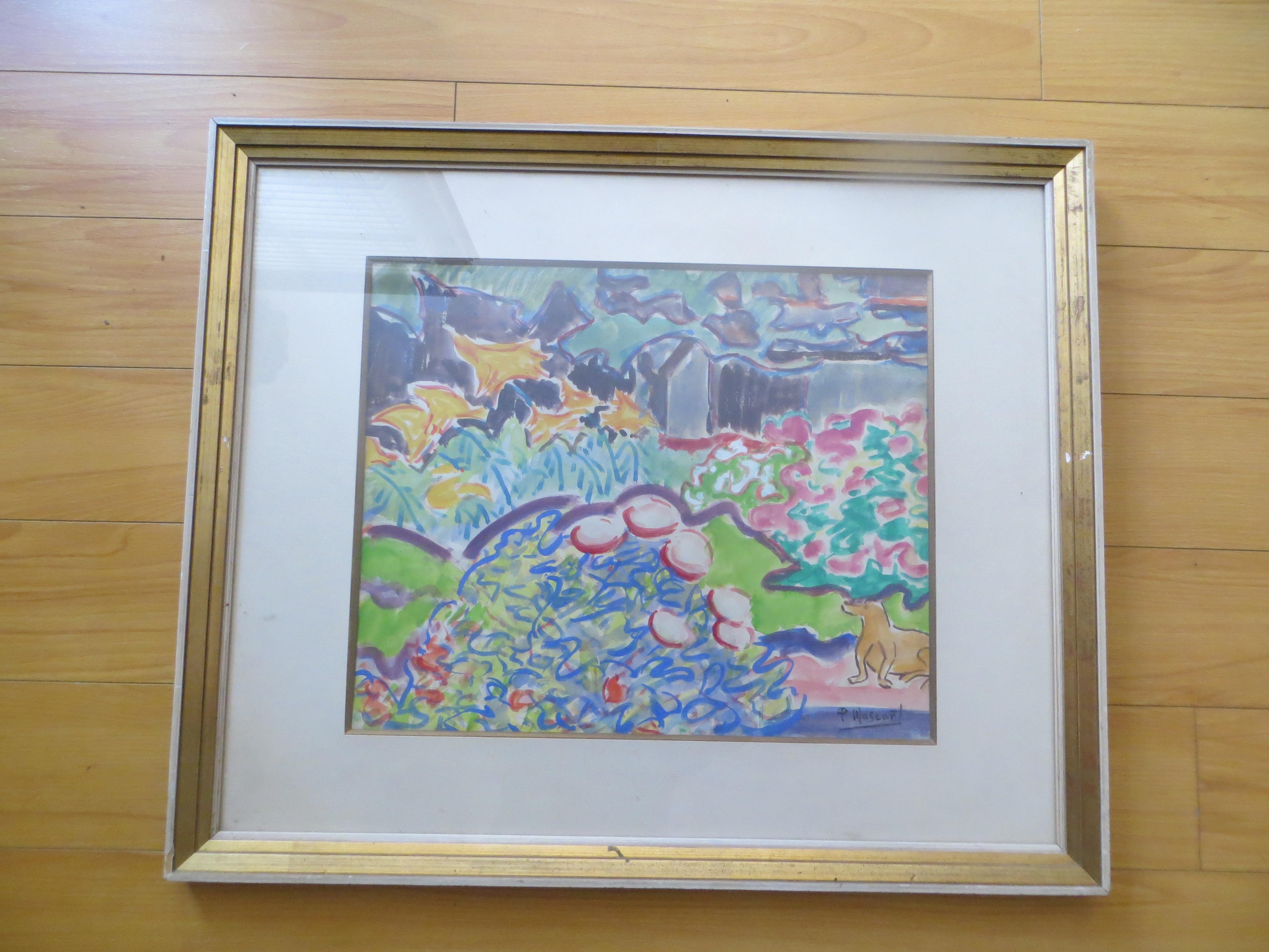 Gouache Jardin Au Chien  by Paul MASCART - Art by Paul Edmond Marie Joseph Mascart