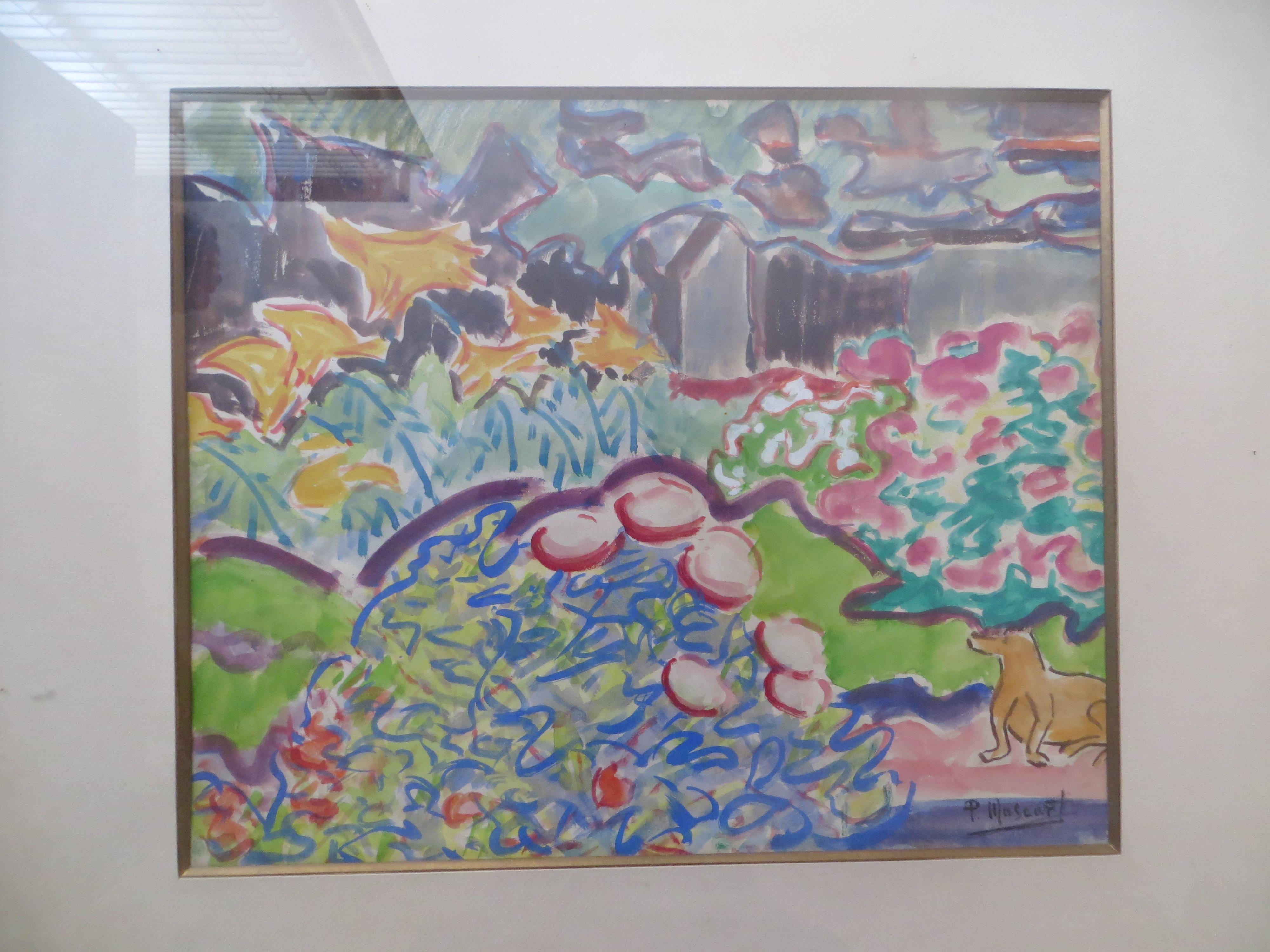 Gouache Jardin Au Chien  by Paul MASCART For Sale 1