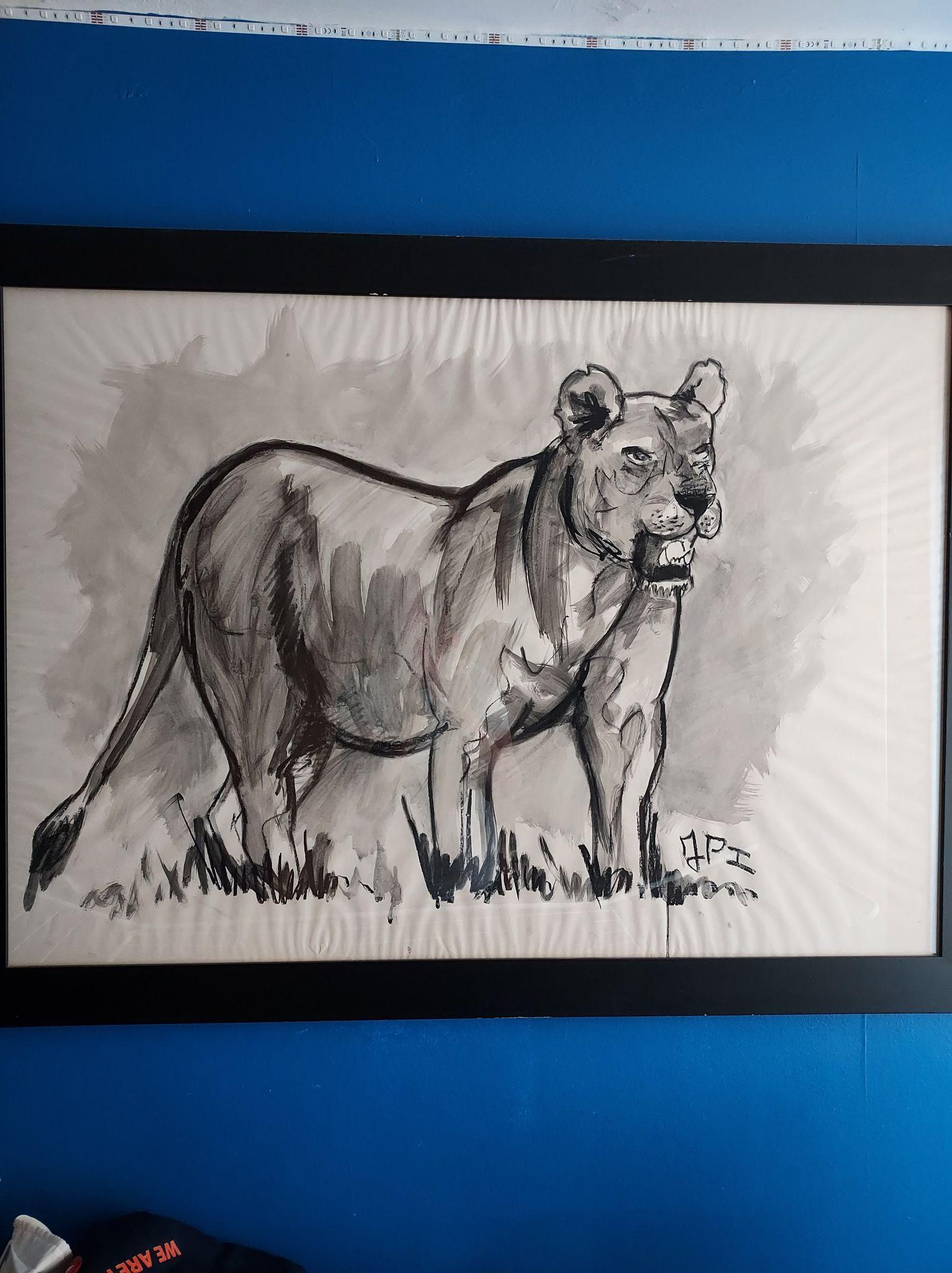 Lioness Fusain Drawing by Jean Poulain For Sale 2