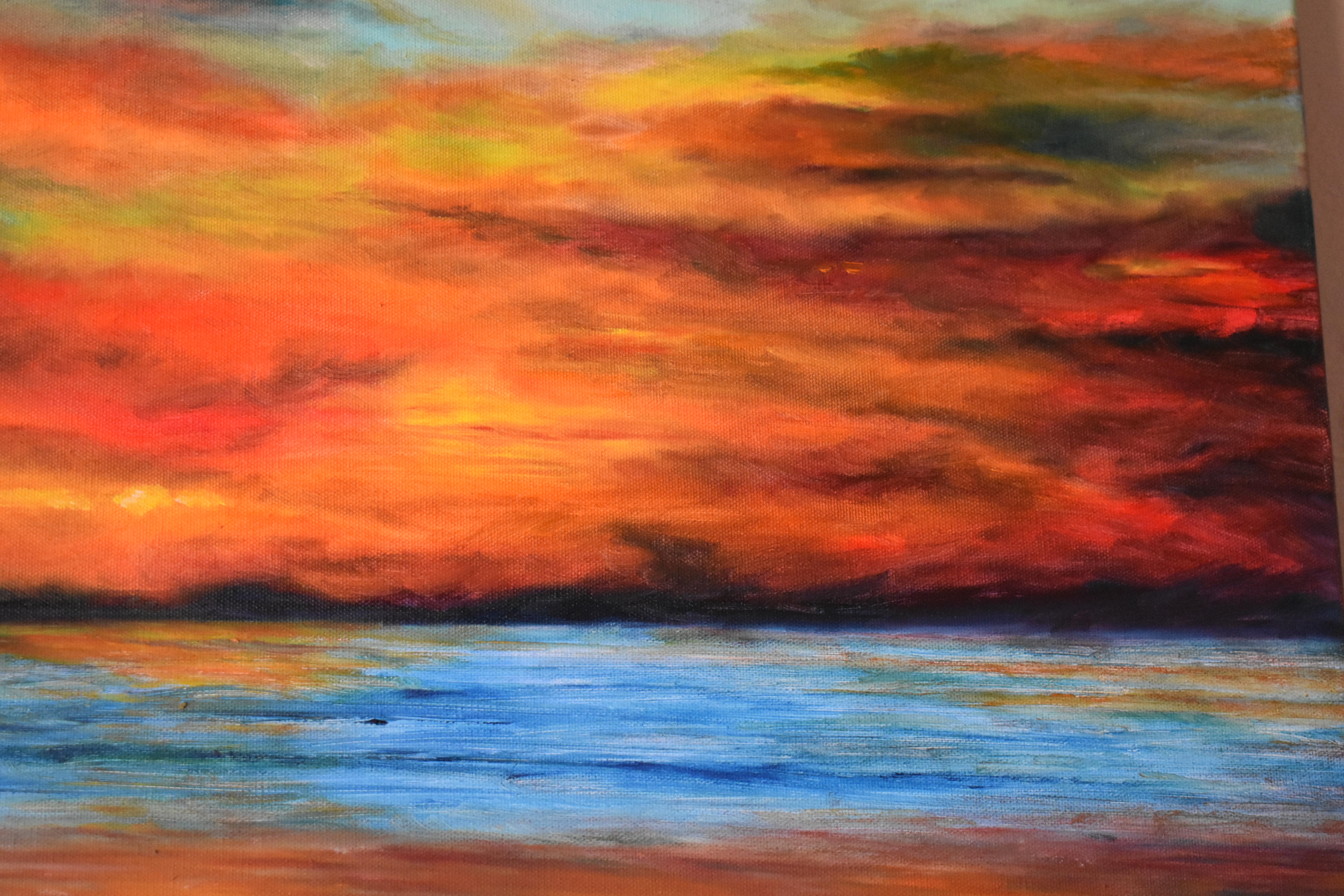 Serene Carribean Sunset - American Impressionist Painting by Anil Sawe