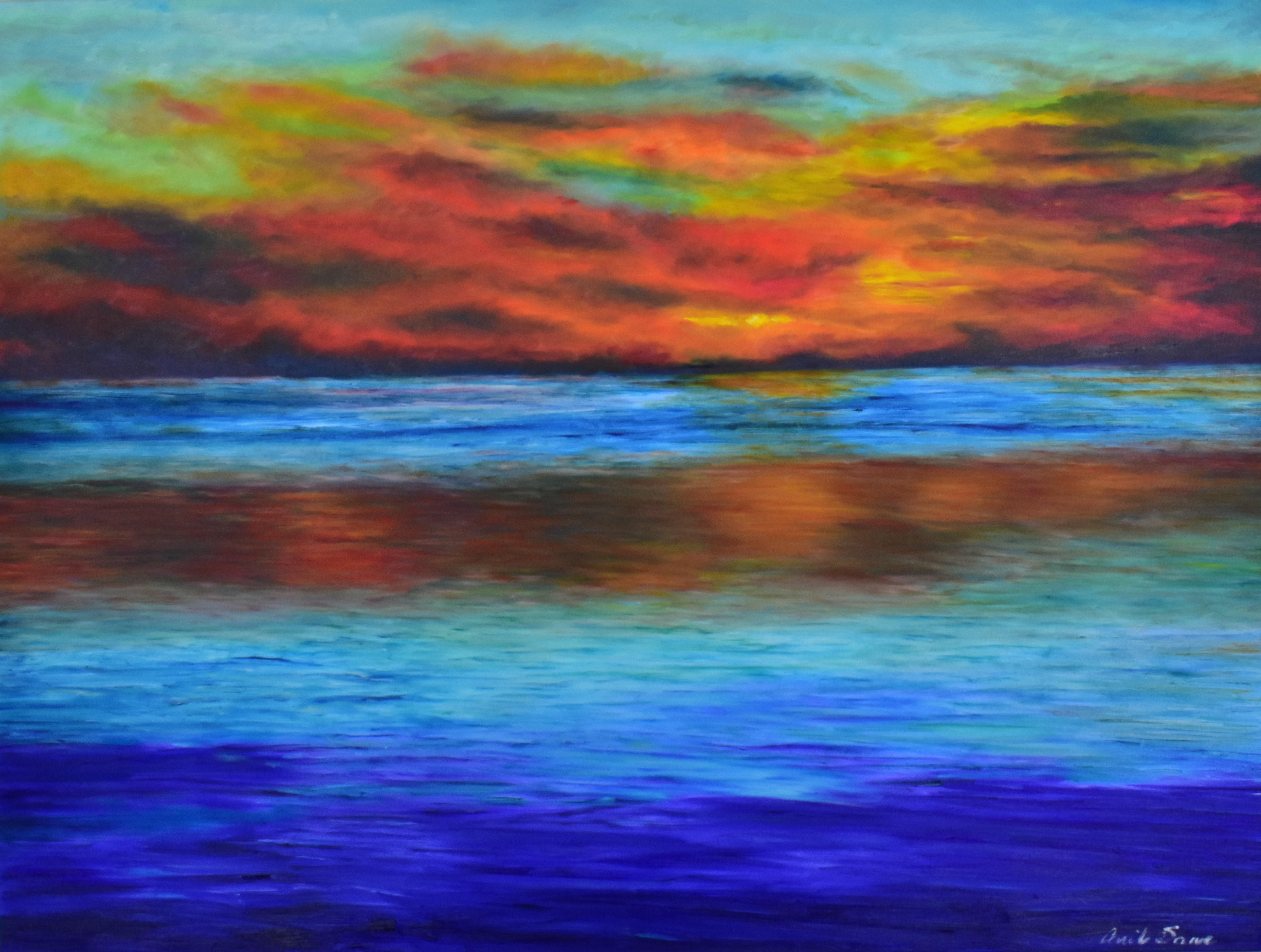 Anil Sawe Figurative Painting - Serene Carribean Sunset
