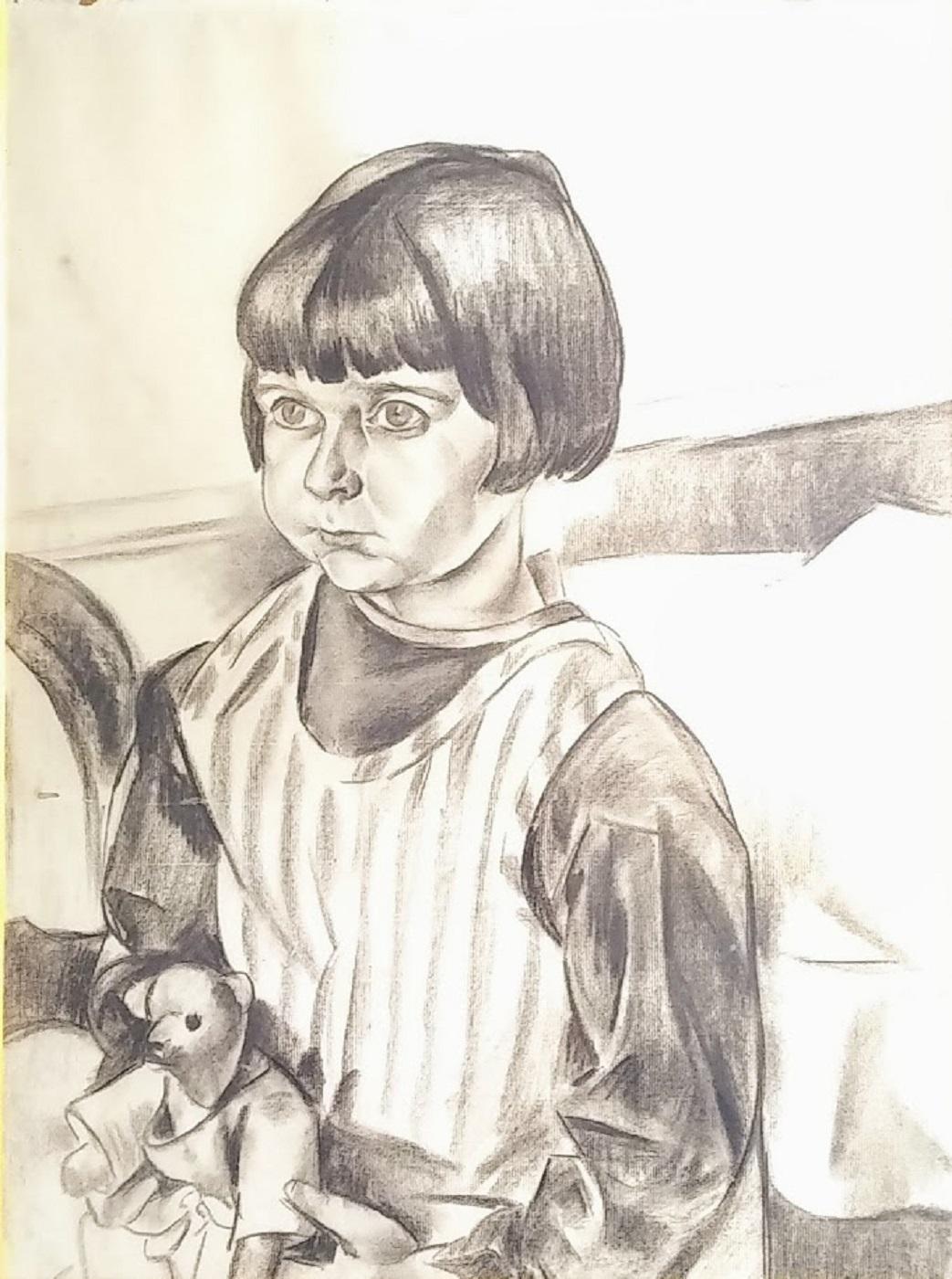 Little girl with Teddy by Charles Kvapil  - Art by charles Kuapil