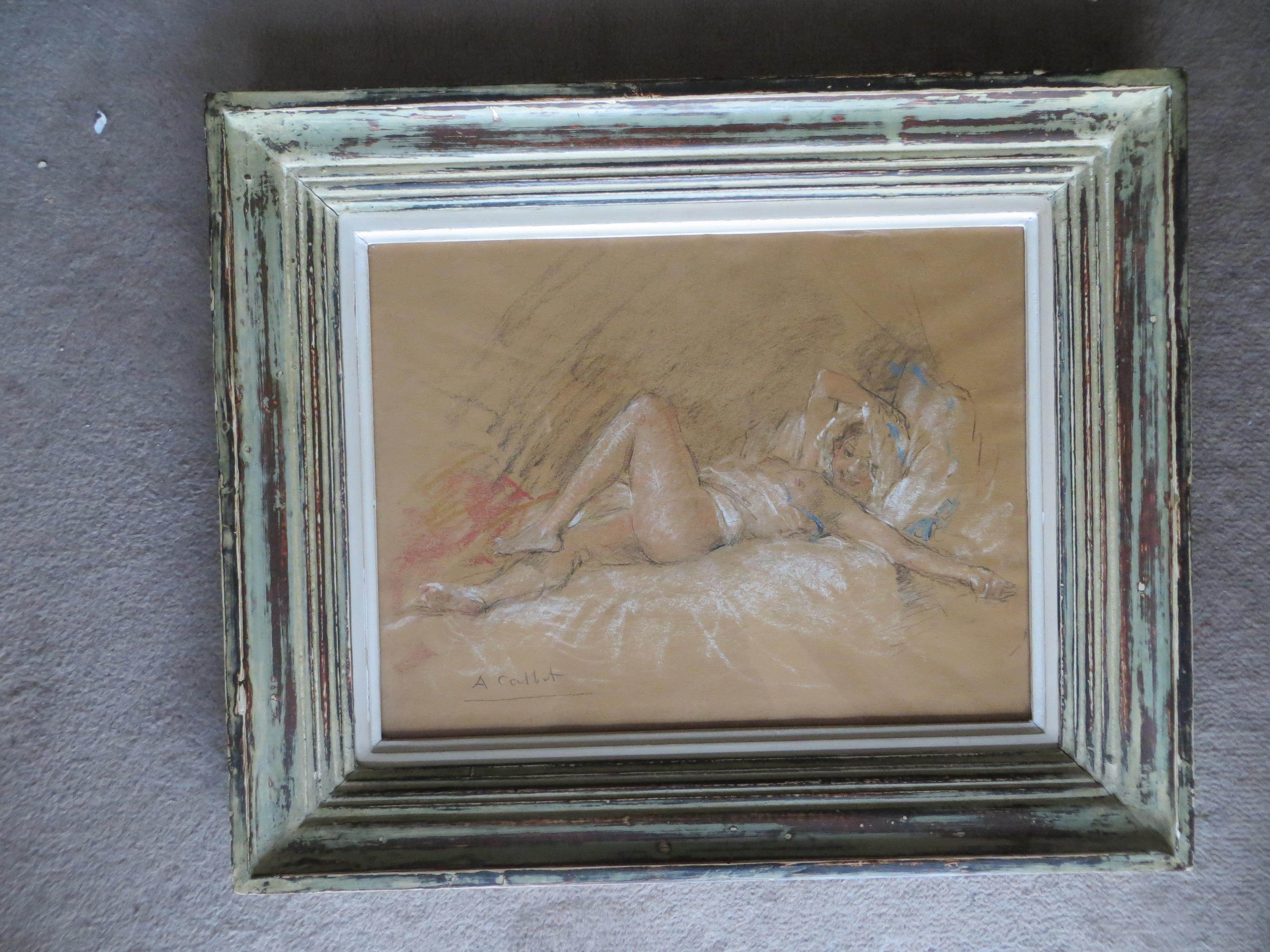 Nudefarbene Slumbers (Grau), Figurative Art, von Antoine Calbet
