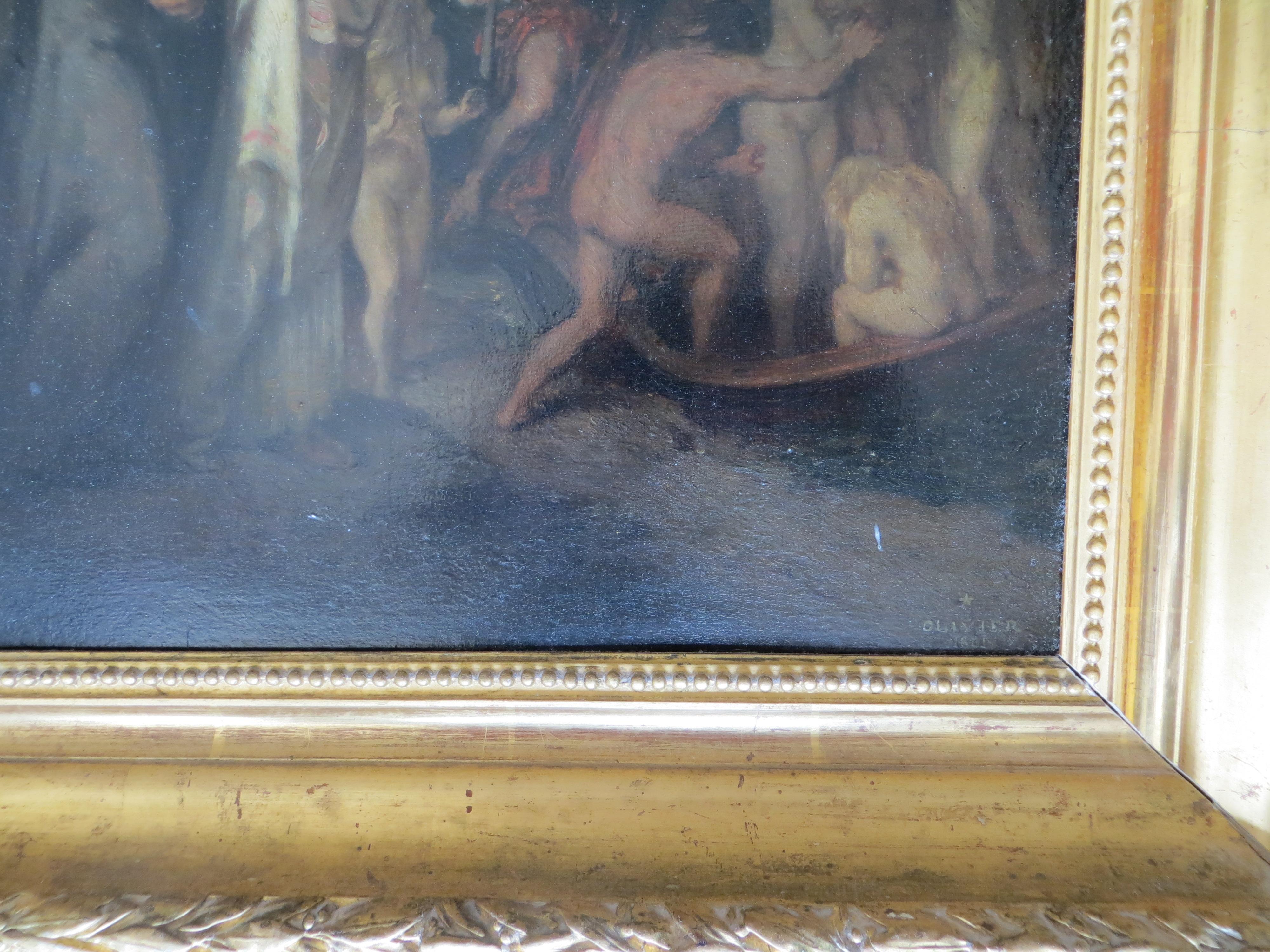 Dante y Virgilio al borde de la Estigia - Painting Romántico de Louis Camille d'Olivier 
