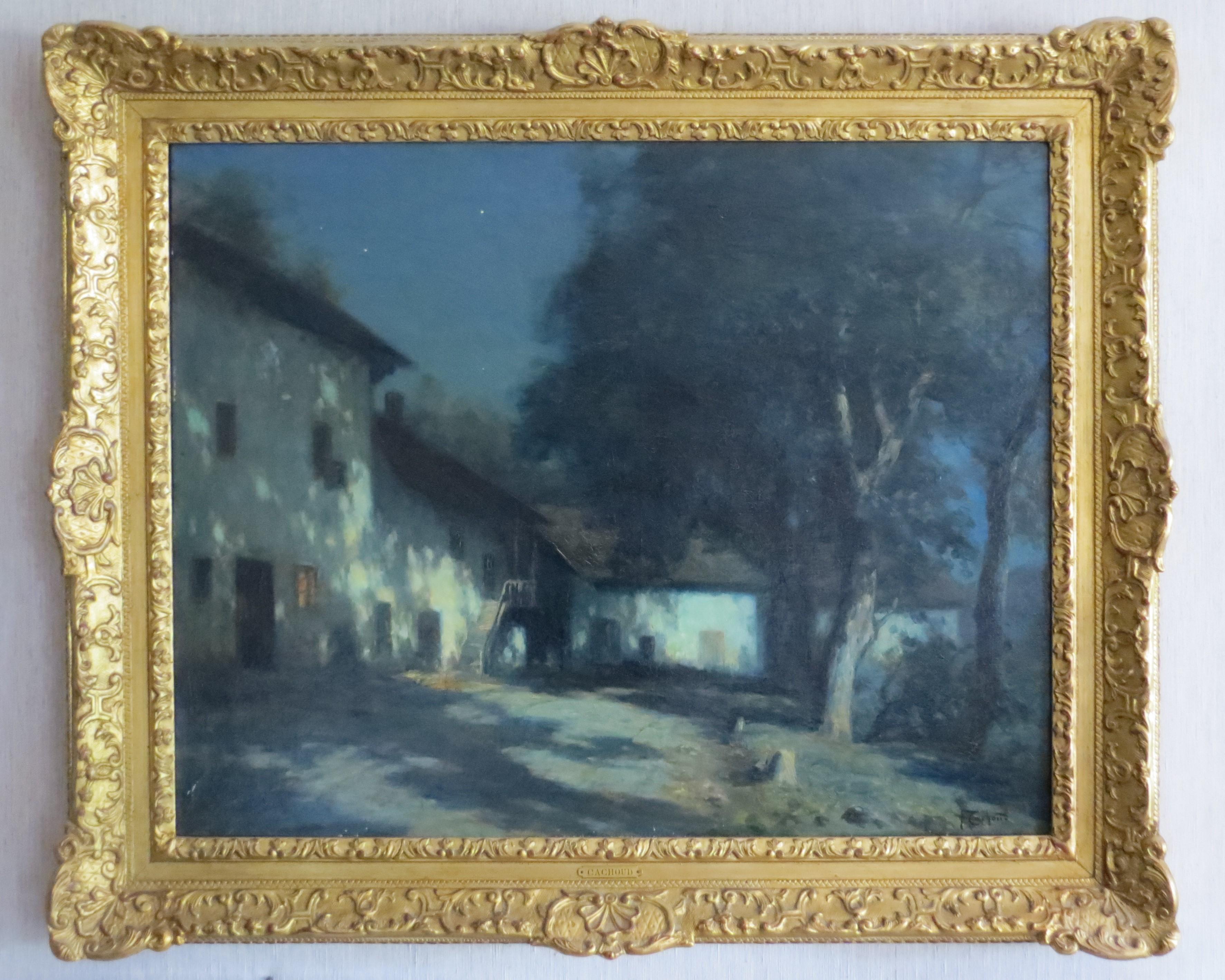 Francois Charles CACHOUD Landscape Painting - Moonlight in Savoie France signed Cachoud