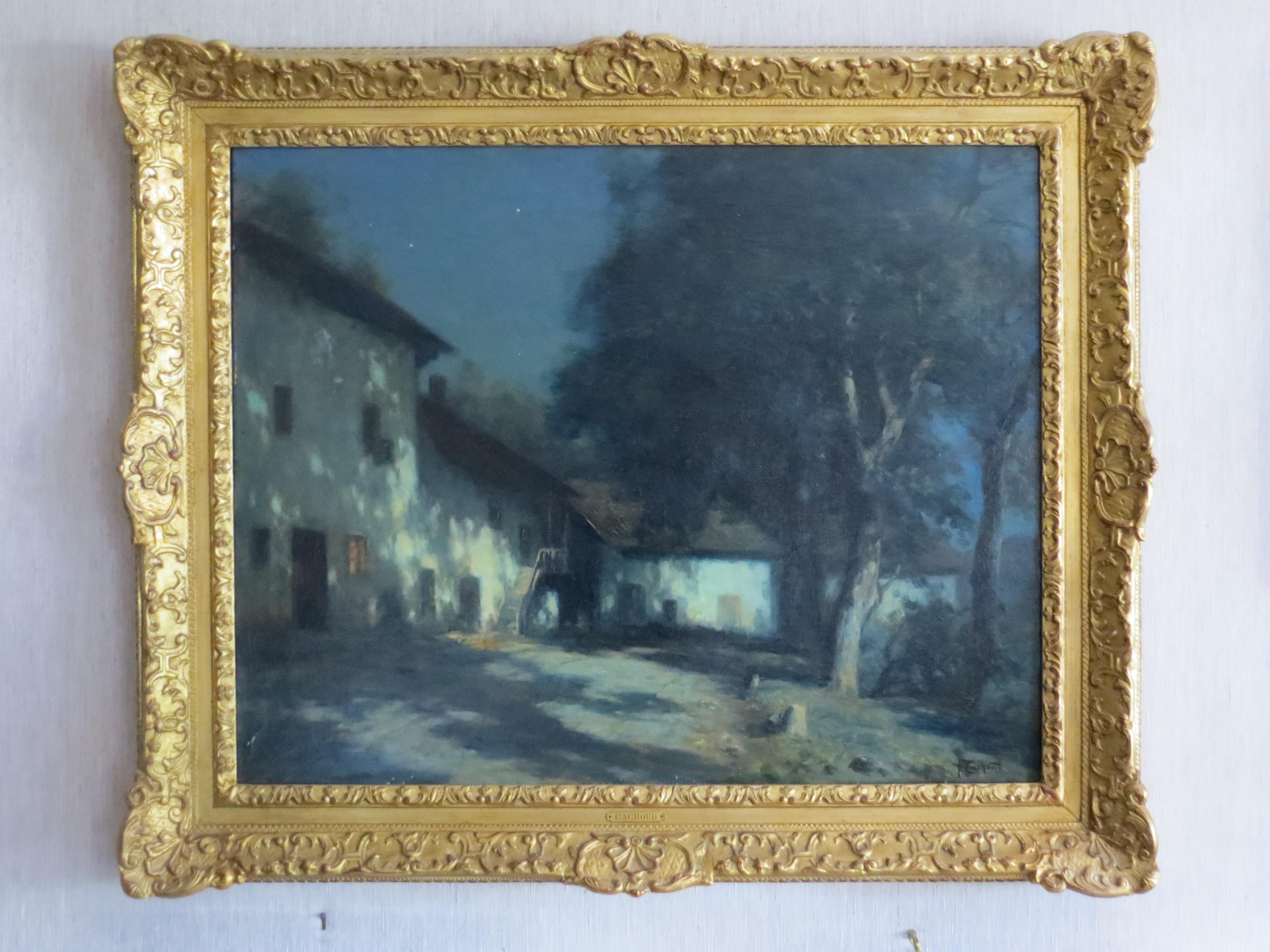 Moonlight in Savoie France signed Cachoud - Painting by Francois Charles CACHOUD