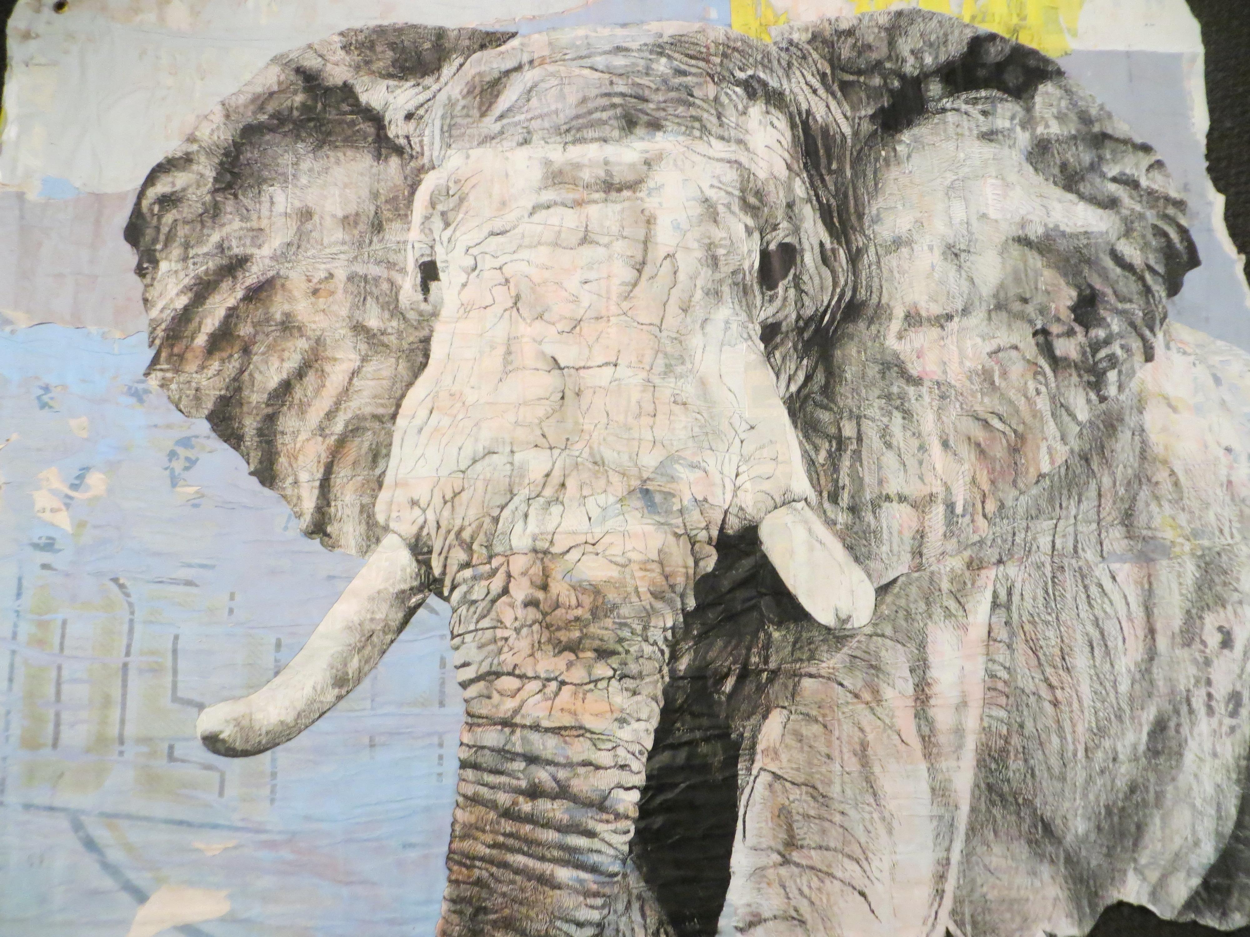 Elephant, Collage and Drawing - Painting by Xavier Spatafora