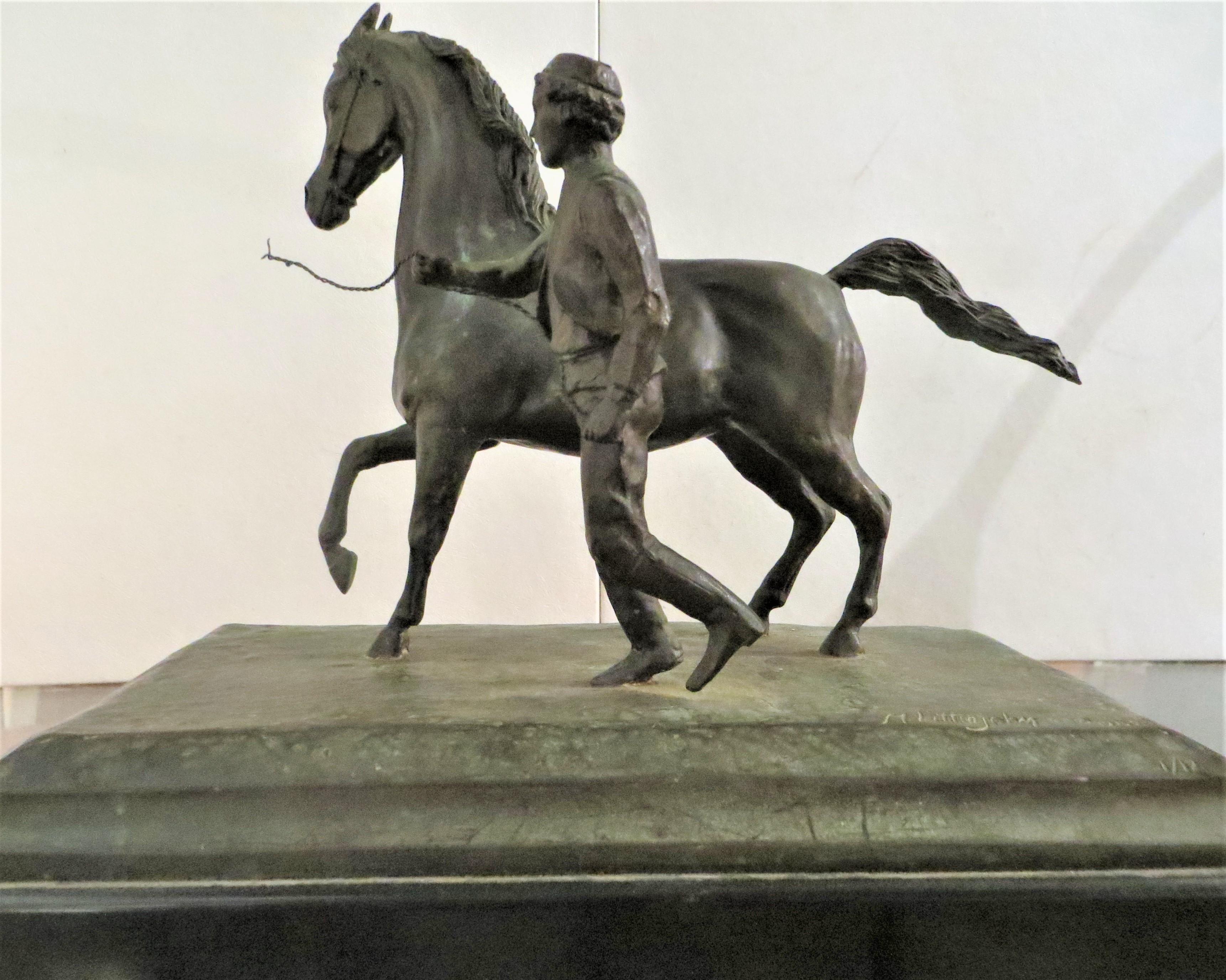  Littlejohn Melinda Figurative Sculpture - Horse with a Boy, Bronze Signed 