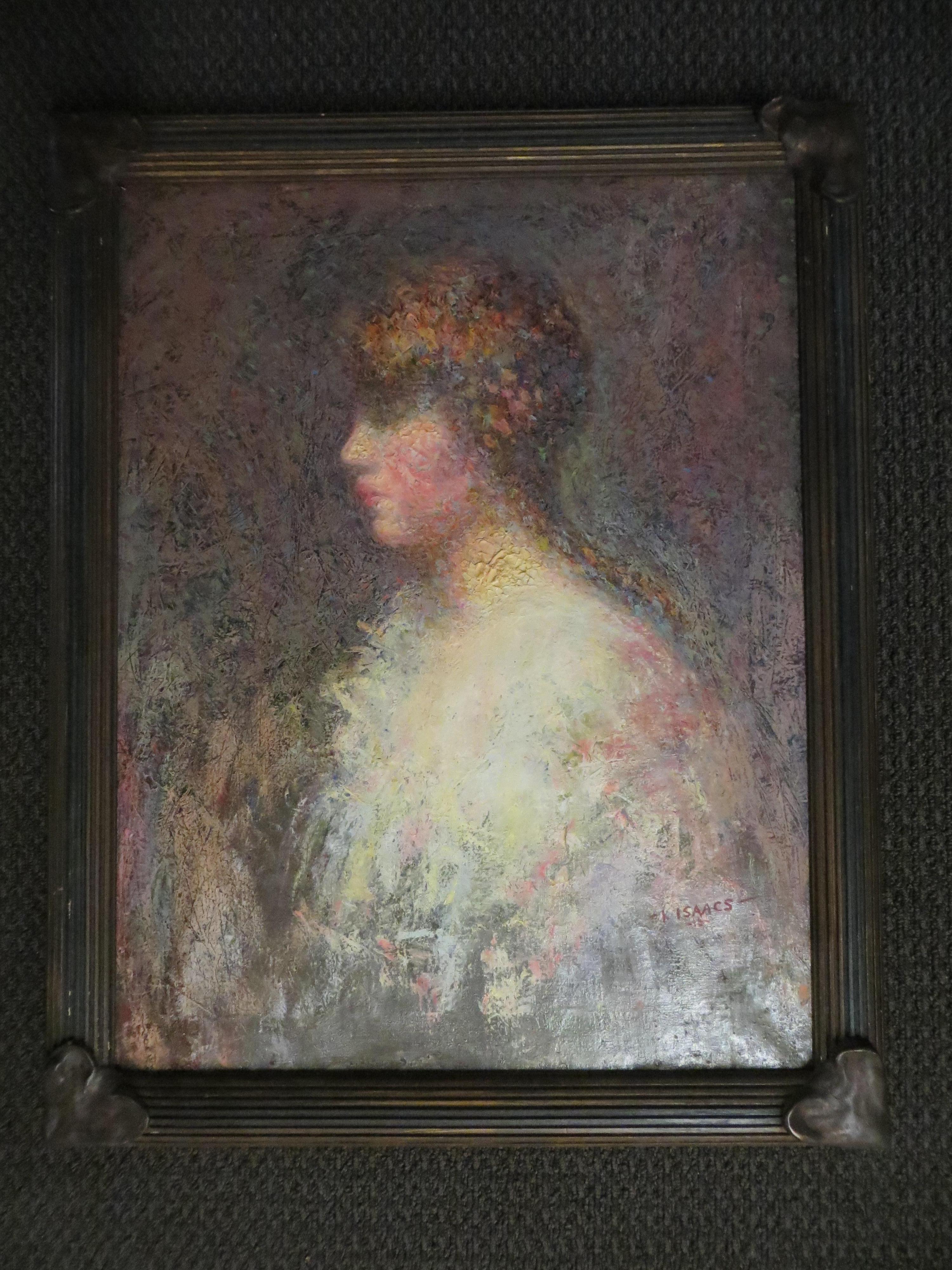 Portrait of a lady  - Impressionist Painting by I Isaacs 